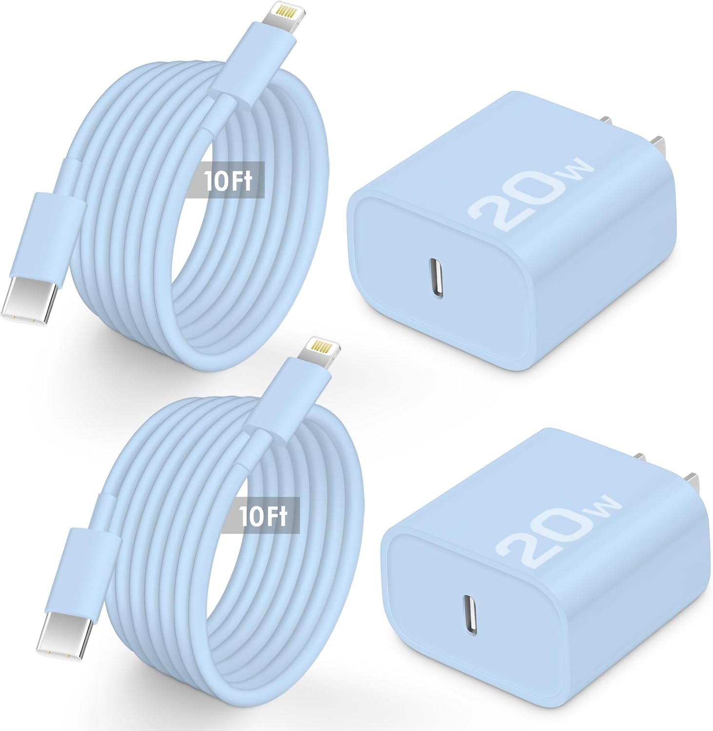 AISNI Fast Charger Block for iPhone 14 13 12 with 10 Foot Fast Charging Cable,MFi-Certified, 20W PD USB C i-Phone Charger 10 ft Compatible with iP14 Plus/14/13/12/11 Pro Max/XSMax (2-Pack Blue)