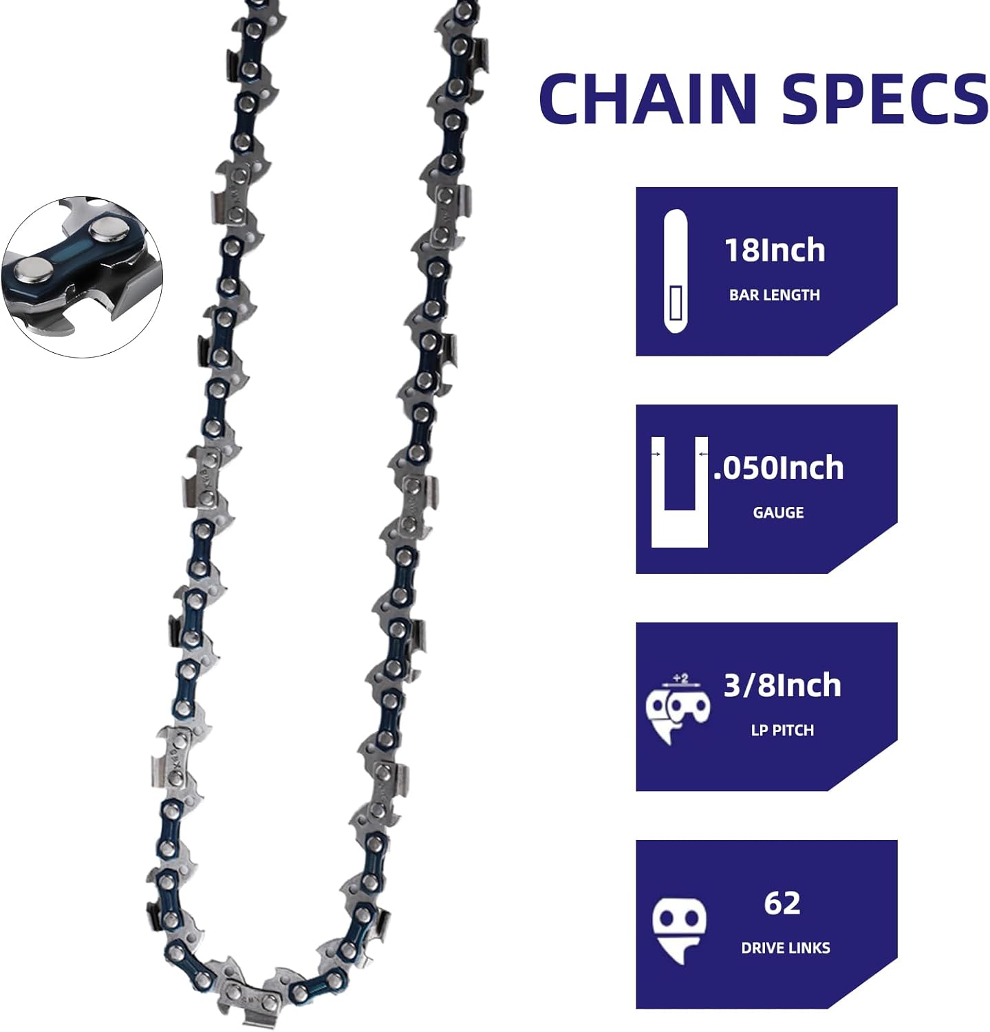 5 Pack 18 Inch Chainsaw Chain 62 Drive Links .050" Gauge, 3/8" Pitch Replacement Chains Compatible with Ryobi, Kobalt, Echo, Poulan, Craftsman and more - Image 4