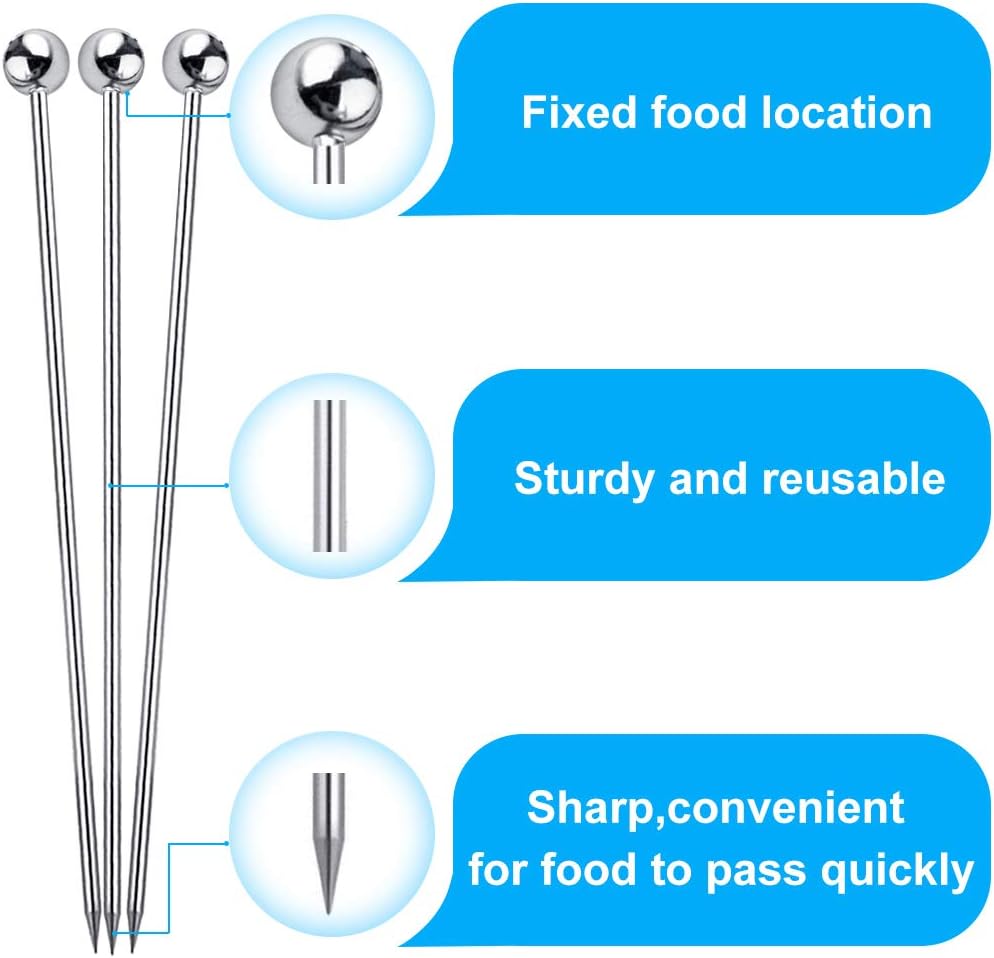 15PCS Cocktail Picks for Drinks, Stainless Steel Cocktail Toothpicks, Reusable Cocktail Skewers, Garnish Picks Bloody Mary Skewers, Metal Martini Picks for Olives Appetizers Fruit (4.3 Inch) - Image 2