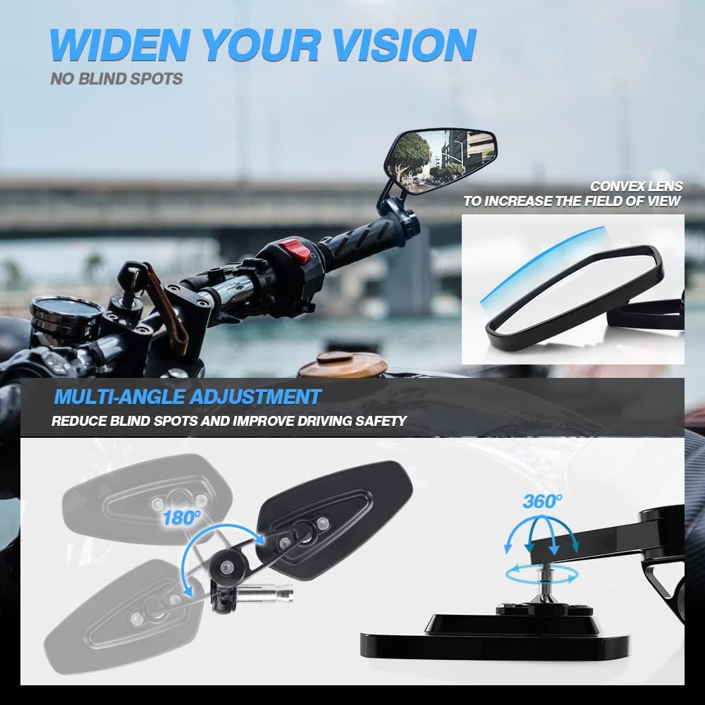 MICTUNING Motorcycle Mirrors - 7/8" (22mm) Bar End Rear View Mirrors Compatible with Most Honda Grom, Yamaha, Kawasaki, Ducati, Suzuki and More - Image 2