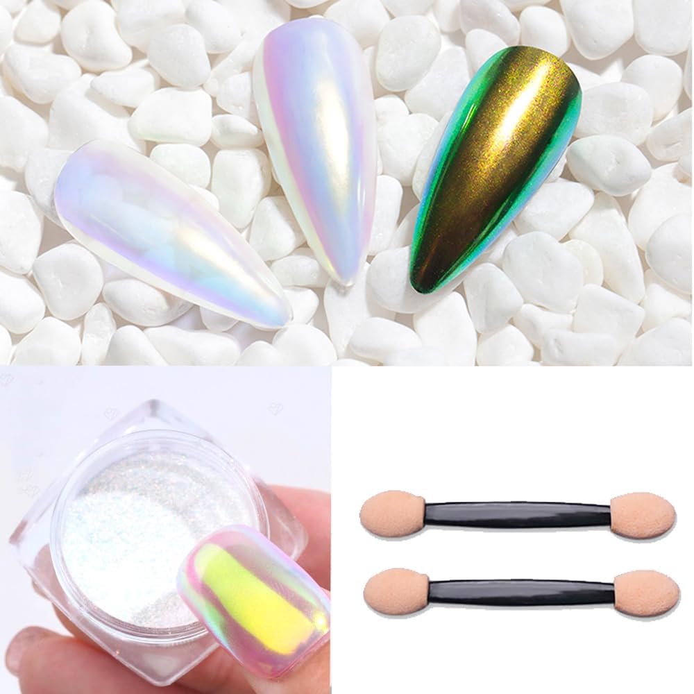 Pretty Diva 0.3g Unicorn Chrome Nail Powder, Aurora Iridescent Chrome Powders for Nails, Mermaid Chrome Powder for Gel Nails Chrome Mica Powder Manicure Pigment (aurora, 0.3g) - Image 4