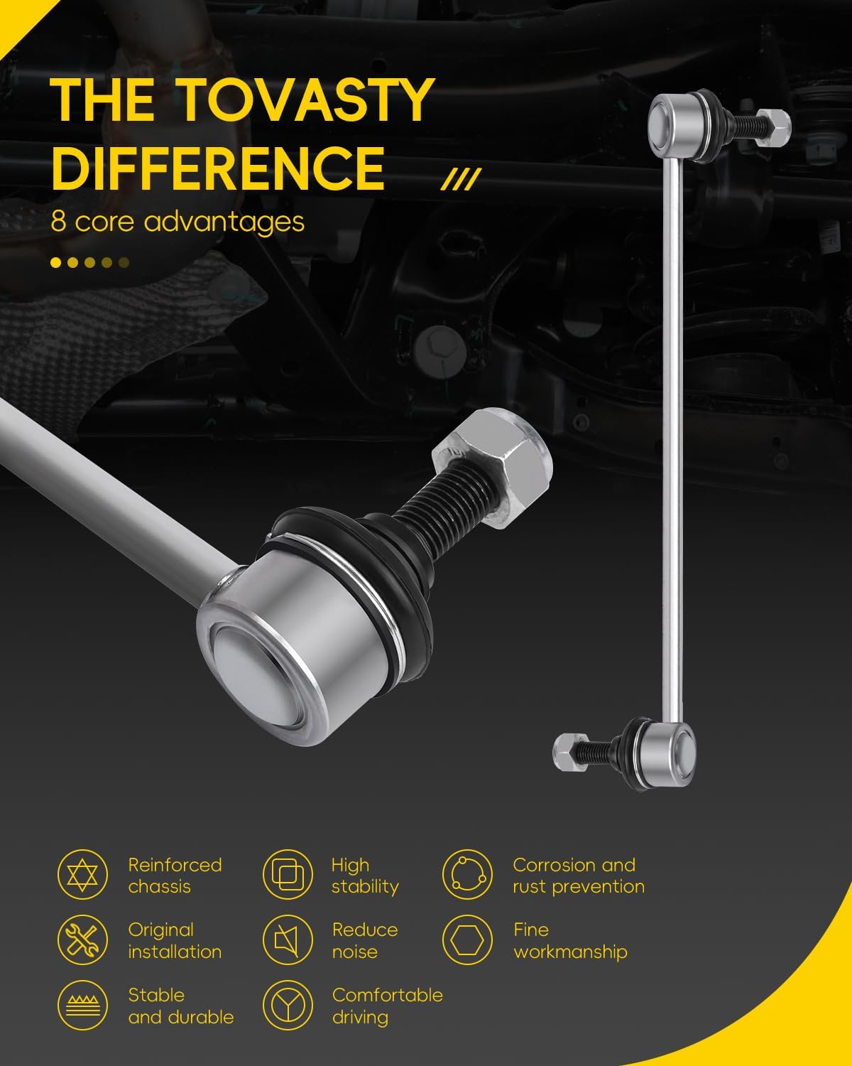 TOVASTY 2PCS Sway Bar Links Compatible with Ford Escape 2005-2012, Ecosport 2004-2008, Compatible with Toyota Rav4 2001-2005, Compatible with Mitsubishi Eclipse 2006-2012 Front Stabilizer Bar Links - Image 2