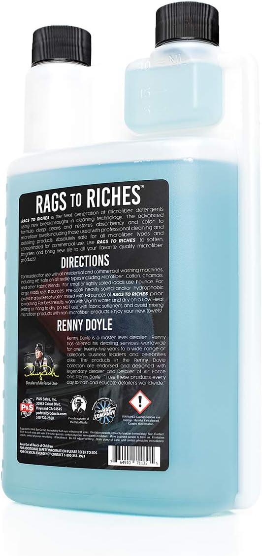 P & S PROFESSIONAL DETAIL PRODUCTS - Rags to Riches - Premium Microfiber Detergent, Deep Cleans and Restores, Safe on All Fabrics, Highly Concentrated, Next Generation Cleaning Technology (1 Quart) - Image 2