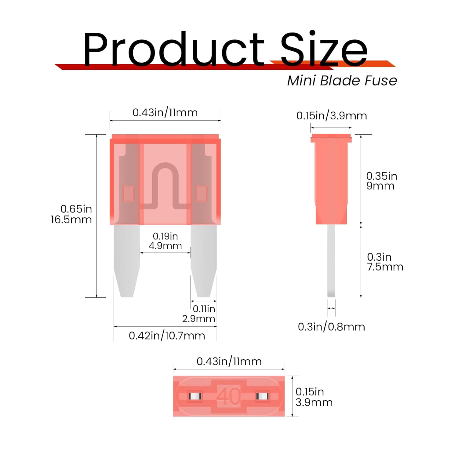 (25Pcs) 40 Amp Mini Car Fuses, 40A Automotive Fuses, Blade Fuse for Car/RV/Truck/SUV/Motorcycle/Boat - Image 3
