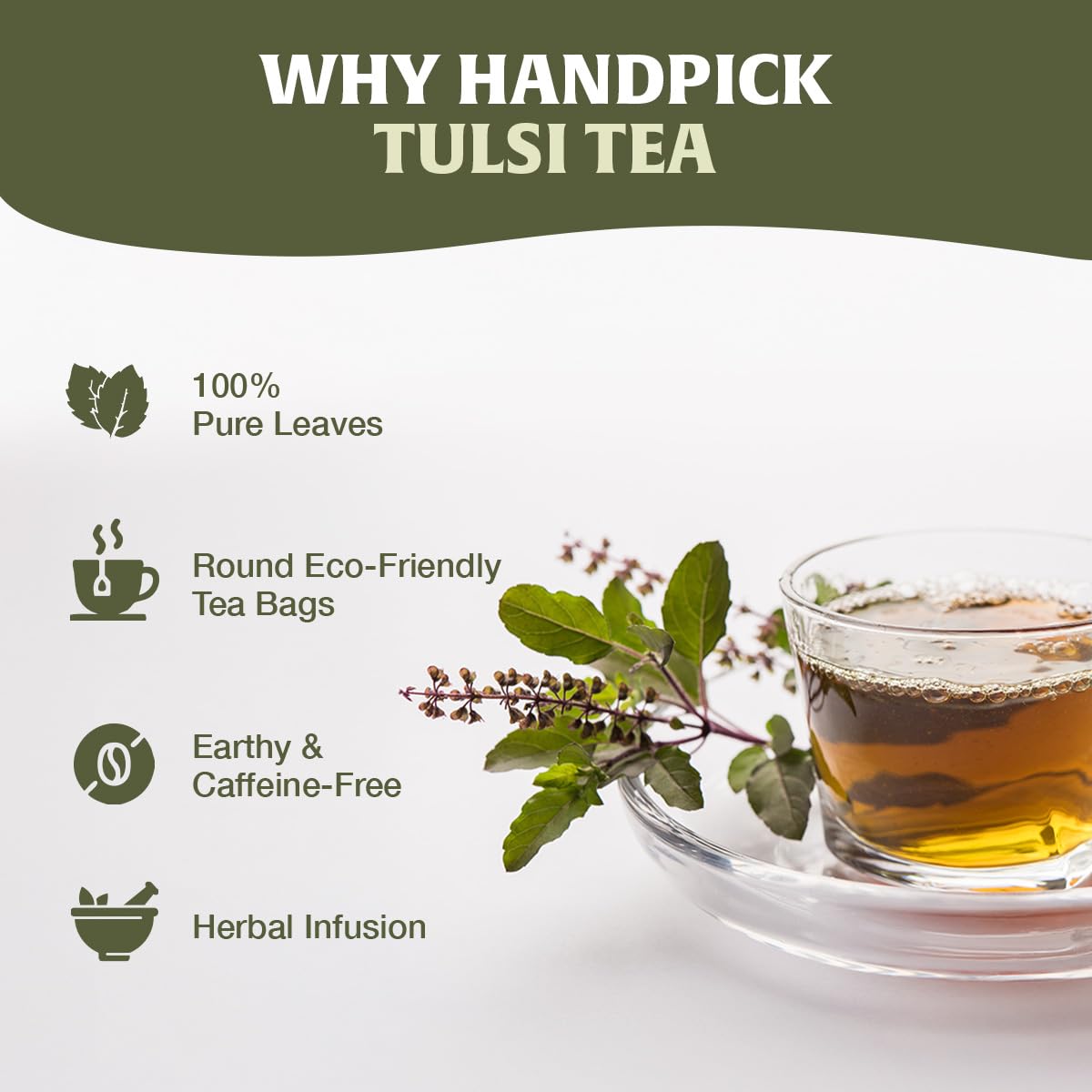 HANDPICK Original Tulsi Tea (100 count) Holy Basil Tea | Non-GMO, Caffeine-Free Herbal Tea | Ecofriendly Round Tea Bags - Image 3