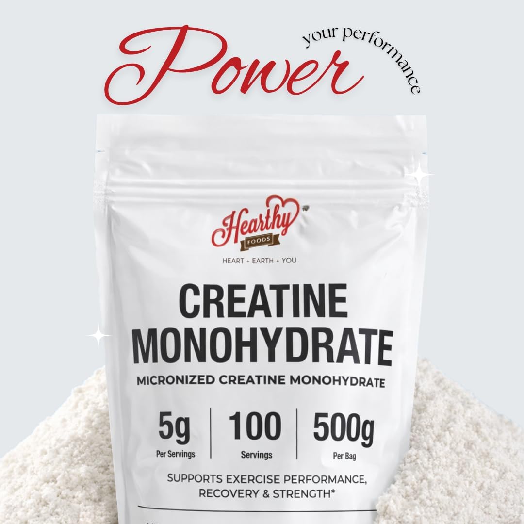 HEARTHY FOODS Creatine Monohydrate Micronized Powder 500G - 100 Servings, 5000mg Per Serving (5g) - for Men & Women Muscle Growth & Recovery - UNFLAVORED - Image 7