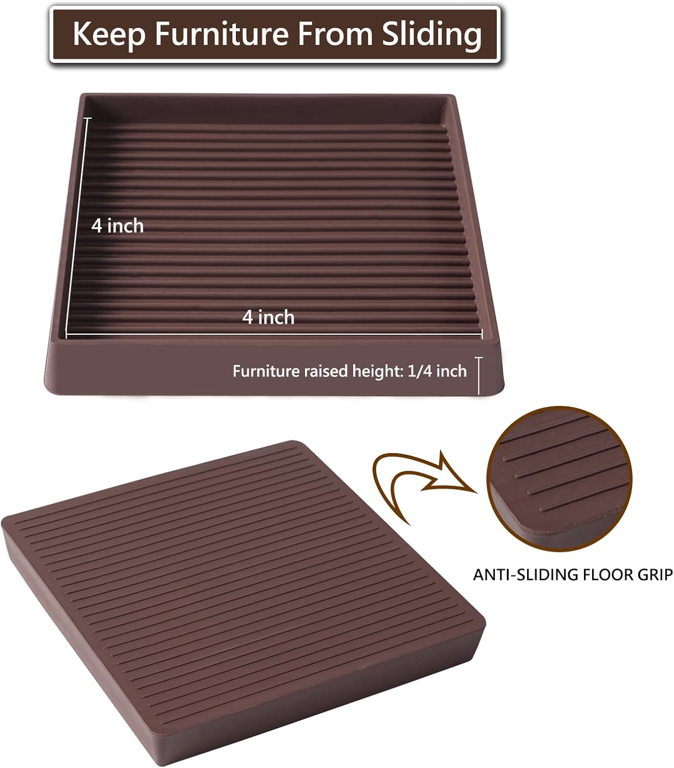 4x4 Square Rubber Furniture Caster Cups, Anti-Sliding Furniture Pads Bed Stopper Floor Protectors with Grip - Protect Any Flooring - Image 6