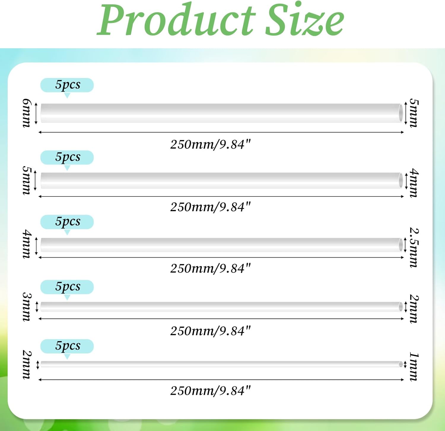 25 Pcs ABS Plastic Round Tubes 5 Sizes ABS White Bars Rod Hollow 2mm 3mm 4mm 5mm 6mm Round Tube Connector Cylinder Hollow Bar for DIY and Crafts Table Architectural Model Making(9.8 Inches Long) - Image 2