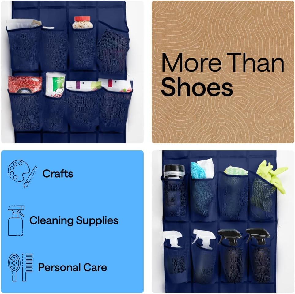 GORILLA GRIP Over the Door Shoe Organizer, 24 Large Breathable Mesh Pockets, Space Saving Hanging Storage Holder, Closet Rack Hanger Holds Up to 40 lbs, Hangs on Closets for Shoes, Accessories, Navy - Image 6