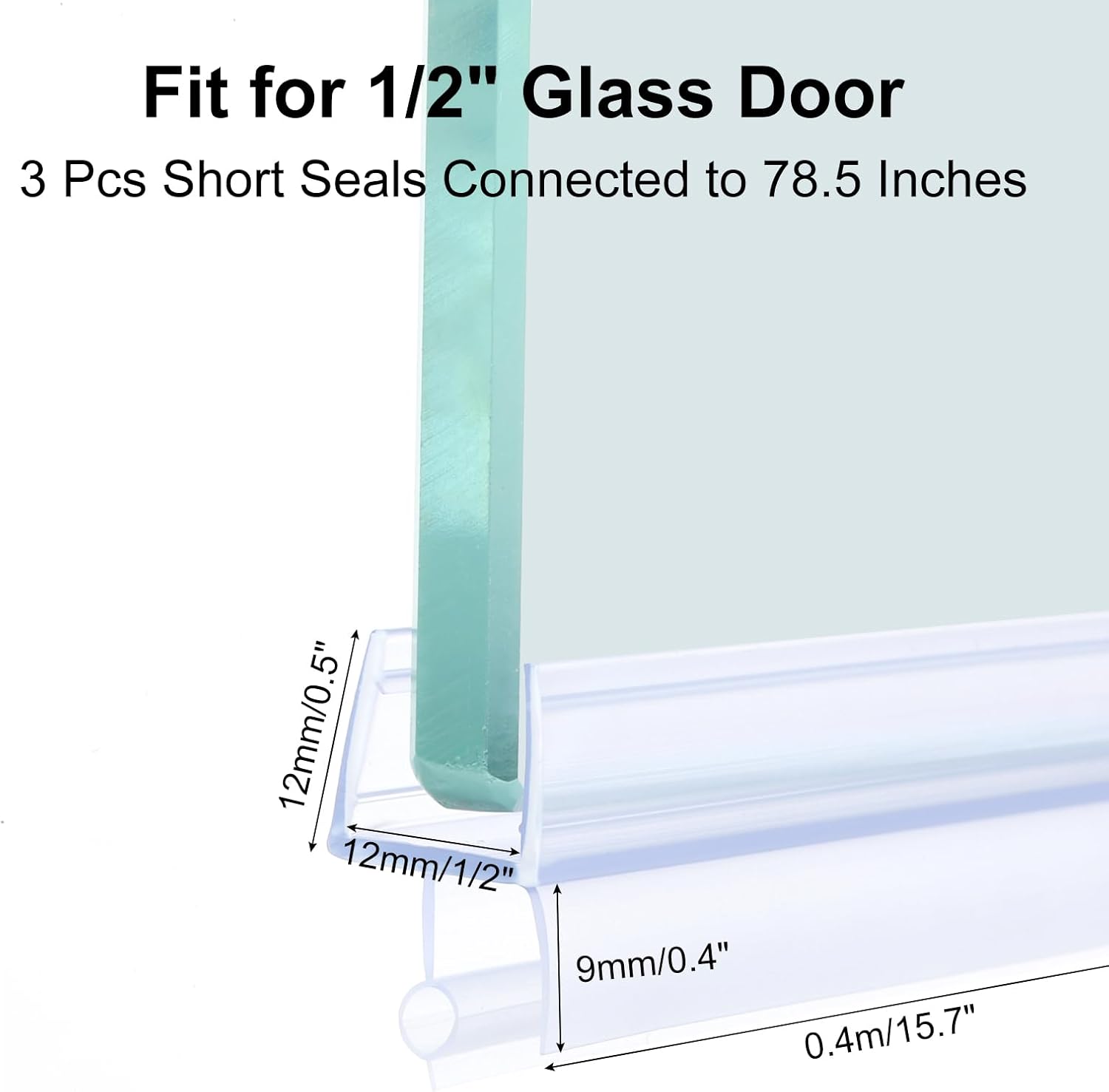 uxcell Shower Door Bottom Seal, Shower Door Sweep for 1/2" Thick Glass 47" Long (15.7" x 3 Pcs), 5 Section Segmented Frameless Glass Door Seal Strip with Double Drip, Clear - Image 2