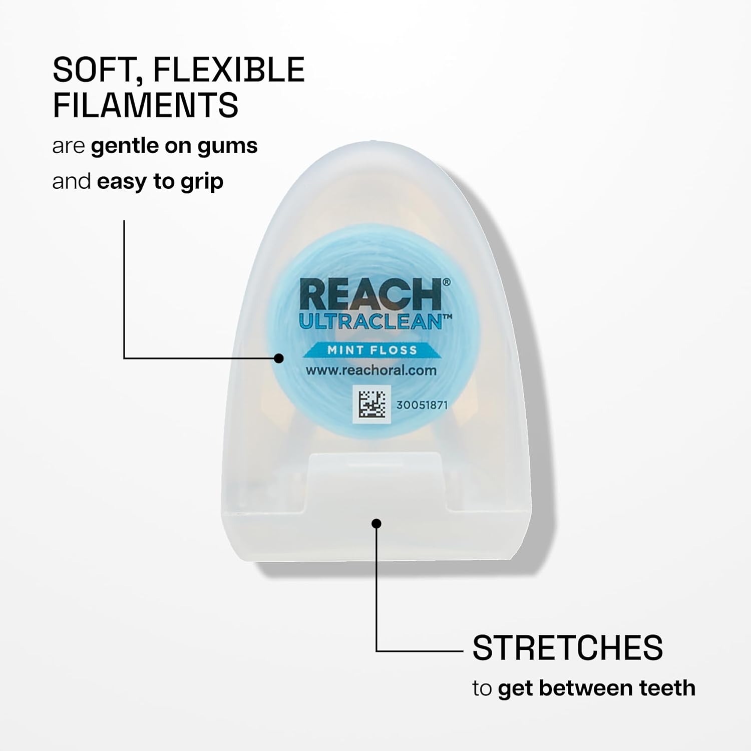REACH Ultraclean Dental Floss, Mint, Plaque Remover for Teeth, Shred Resistant, Waxed, Easy on Gums & Teeth, Mint, Oral Care, PFAS Free, for Adults & Kids, 6 Pack, 30 yd - Image 3