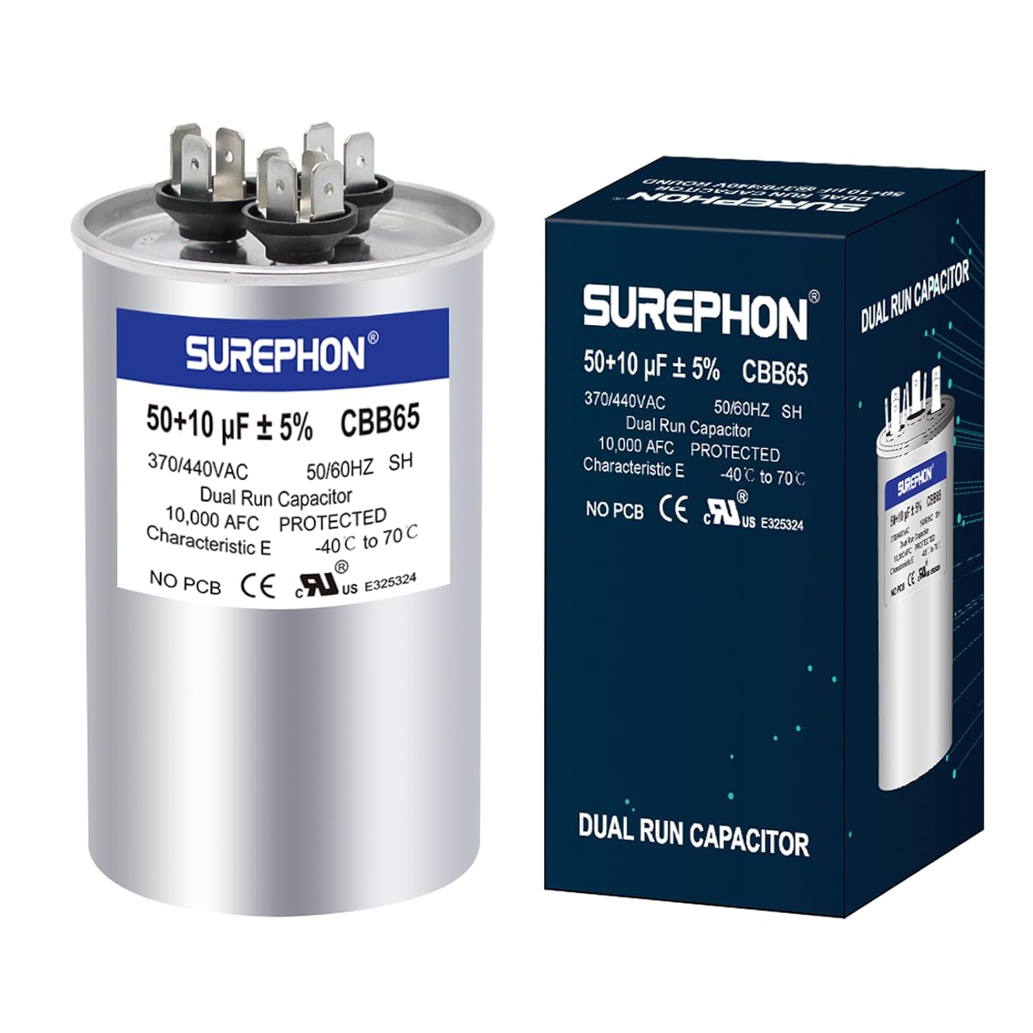 50+10 uF 50/10 MFD ±5% 370V/440VAC Dual Run Start Capacitor CBB65B Works for AC Unit Fan Motor Start or Heat Pump or Condenser Straight Cool