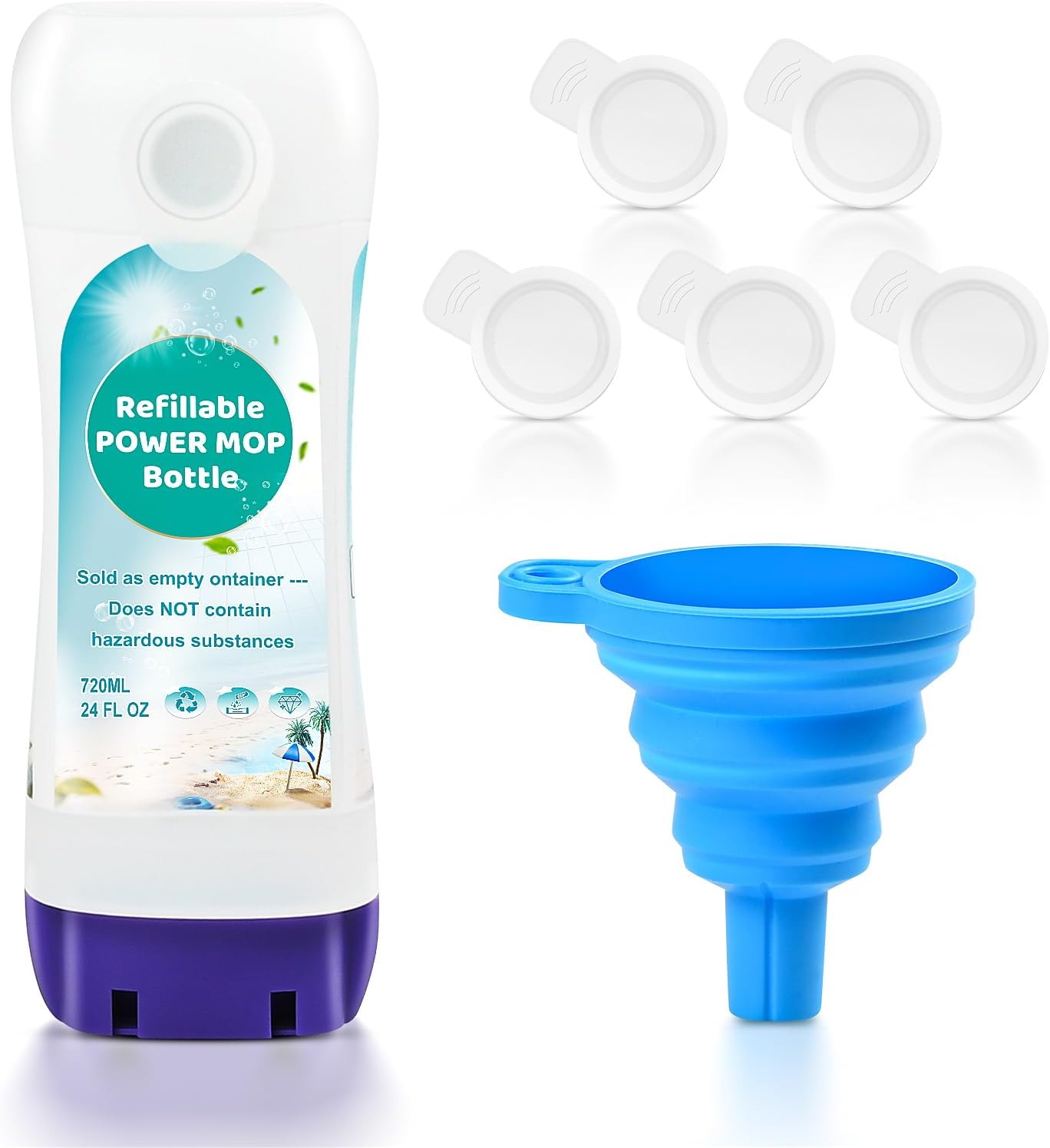 Refillable Bottle for Swiffer® Power Mop™, 720ML / 24 FL.OZ Reusable Solution Container, Leak-Resistant Lock, Use Any Liquid Cleaner