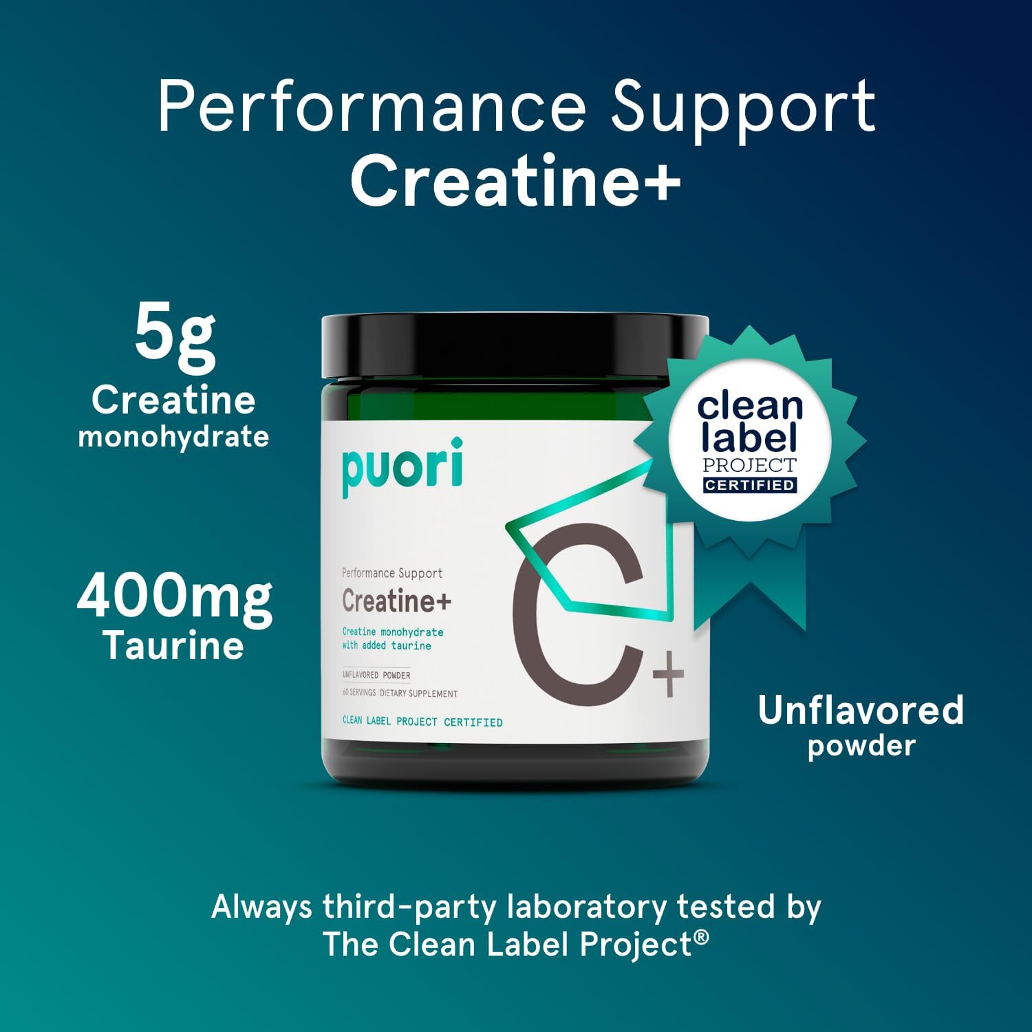 Puori Creatine Monohydrate Powder with Taurine - Unflavored Creatine Powder, Pre-Workout Supplement for Men & Women - Muscle Builder, Enhanced Workout Performance & Strength Building - 60 Servings - Image 2