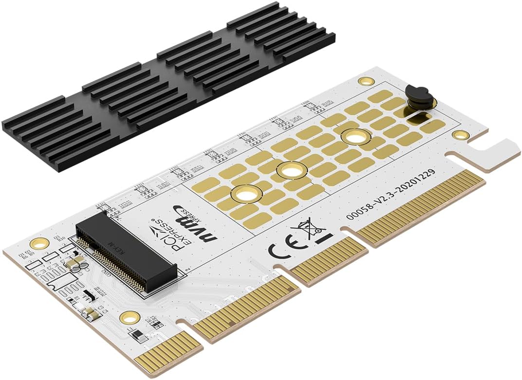 MAIWO M.2 NVMe SSD to PCIe 4.0 X4 X8 X16 Adapter Card with Aluminum Heatsink Max 64Gbps, Expansion Card for M.2 PCIe NVMe/AHCI M-Key B+M Key 2280 2260 2242 2230 SSD, Tool Free