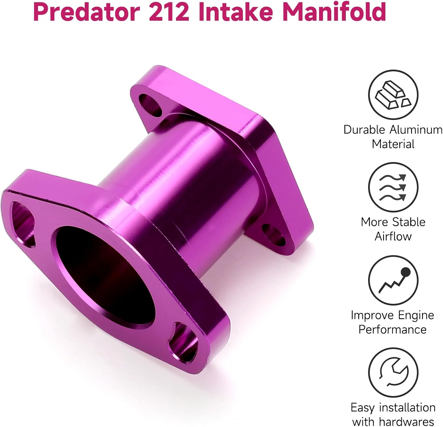 FVRITO VM22 Intake Manifold for Predator 212cc Ghost 196cc 224cc Coleman CT200U BT200X Mini Bike CT200U-EX Baja Warrior KT196 Go Kart GX200 GX160 6.5HP OHV Clone Engine Performance Parts Purple - Image 2