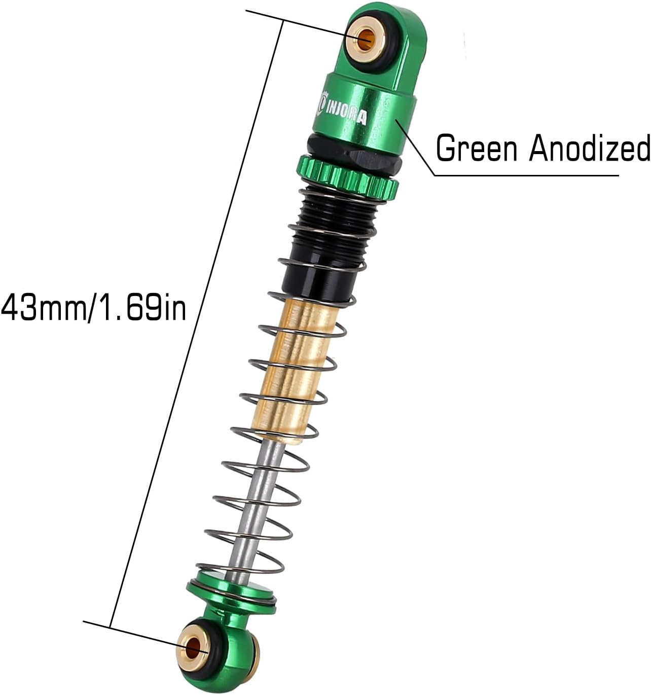 INJORA 43mm Aluminum Shocks Threaded Tele Shock Absorber Damper for 1/24 RC Crawler Car Axial SCX24 AXI90081 Deadbolt Micro Crawler(Green) - Image 2