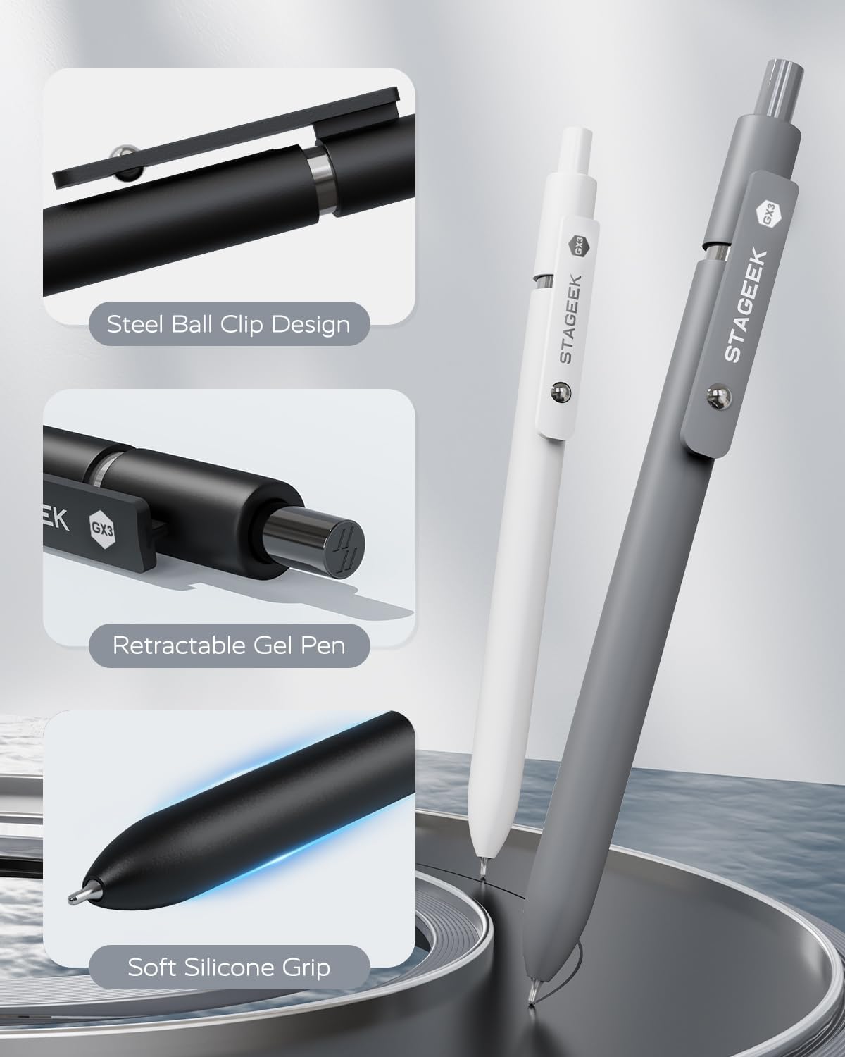 STAGEEK Black Gel Pens GX3, 6Pcs Fine Point Smooth Writing Pens with 3 Extra Refills, Black Ink Pens for Journaling, Office, Note Taking, School Supplies, Nurse Aesthetic(Black Gray White) - Image 6