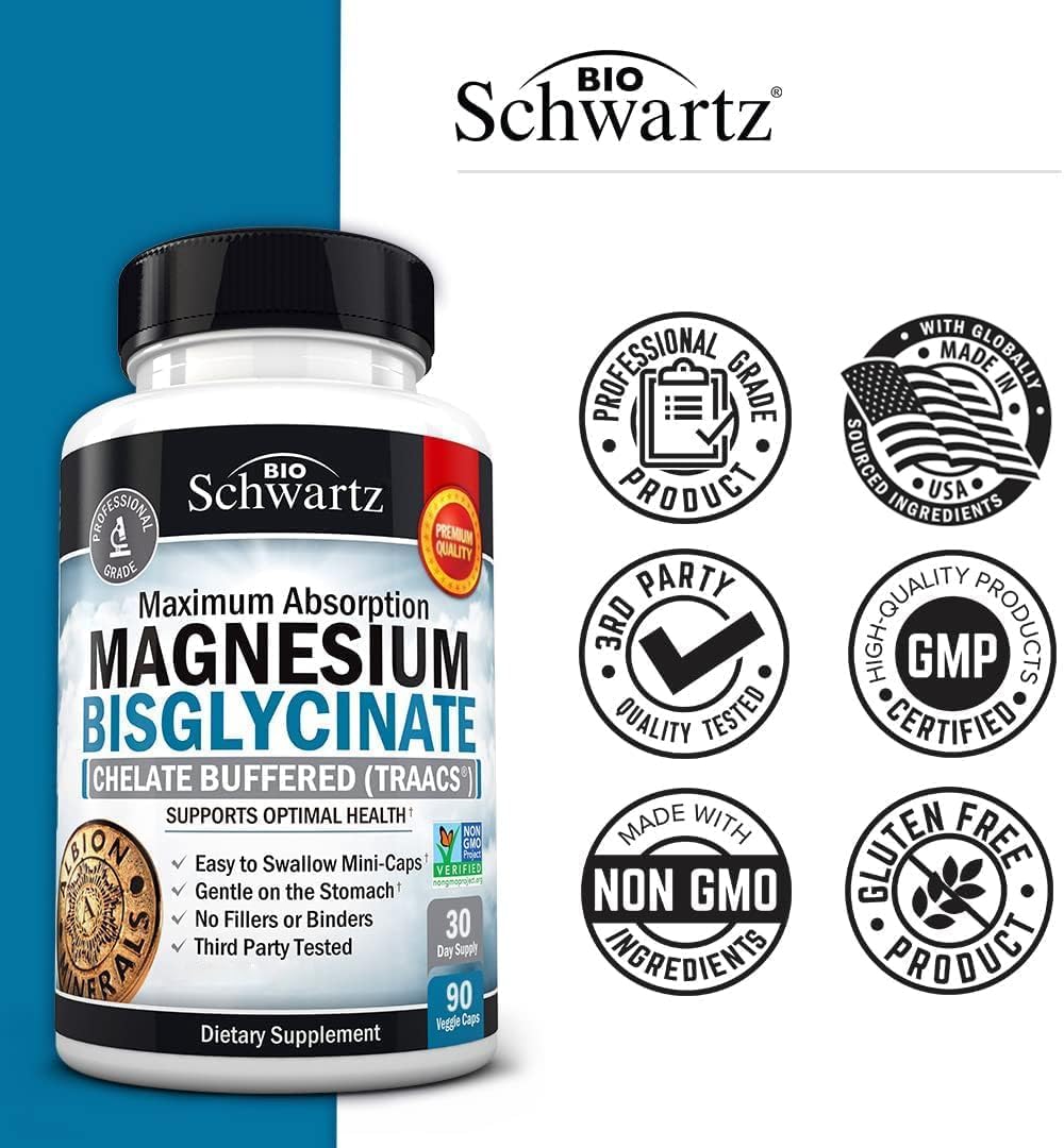 Magnesium Bisglycinate 100% Chelate No-Laxative Effect - Maximum Absorption & Bioavailability, Fully Reacted & Buffered - Healthy Energy Muscle Bone & Joint Support - Non-GMO Project Verified - 90 ct - Image 7