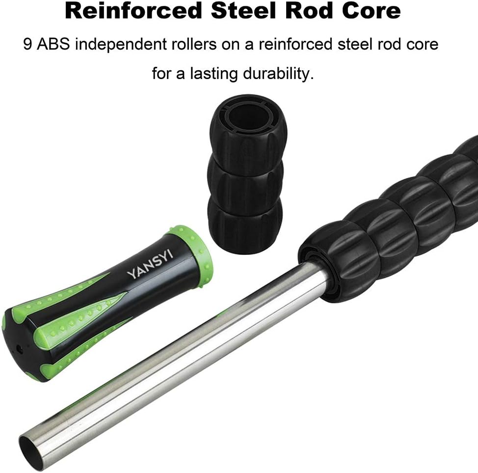 YANSYI Professional 9-Roller Deep Tissue Massage Stick - Portable Muscle Recovery Roller for Athletes, Relieves Post-Workout Soreness & Leg/Back Pain - Portable Physio Tool (Black) - Image 4