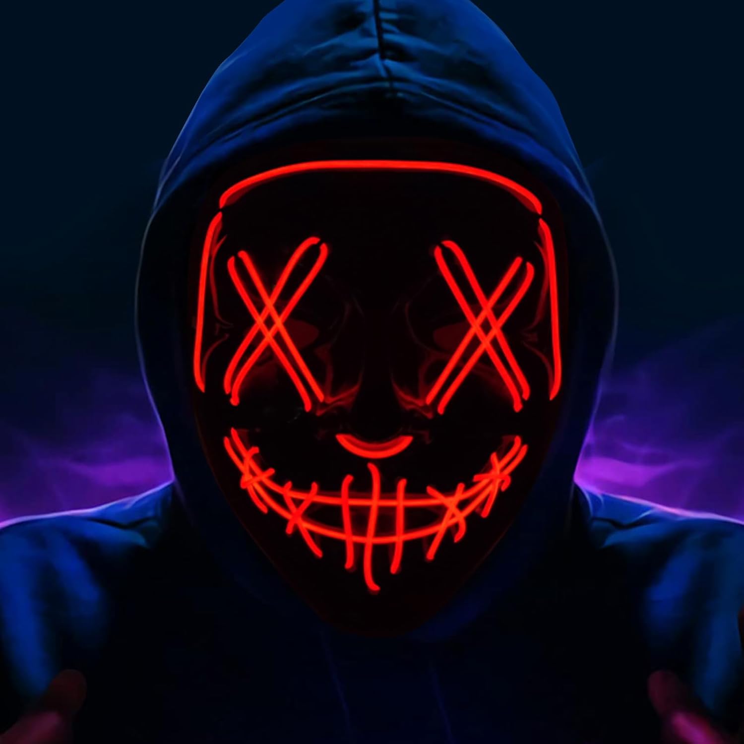 Peywot Halloween LED Light up Mask, The Purge Masks with 3 Lighting Modes, Scary Mask for Festival Cosplay