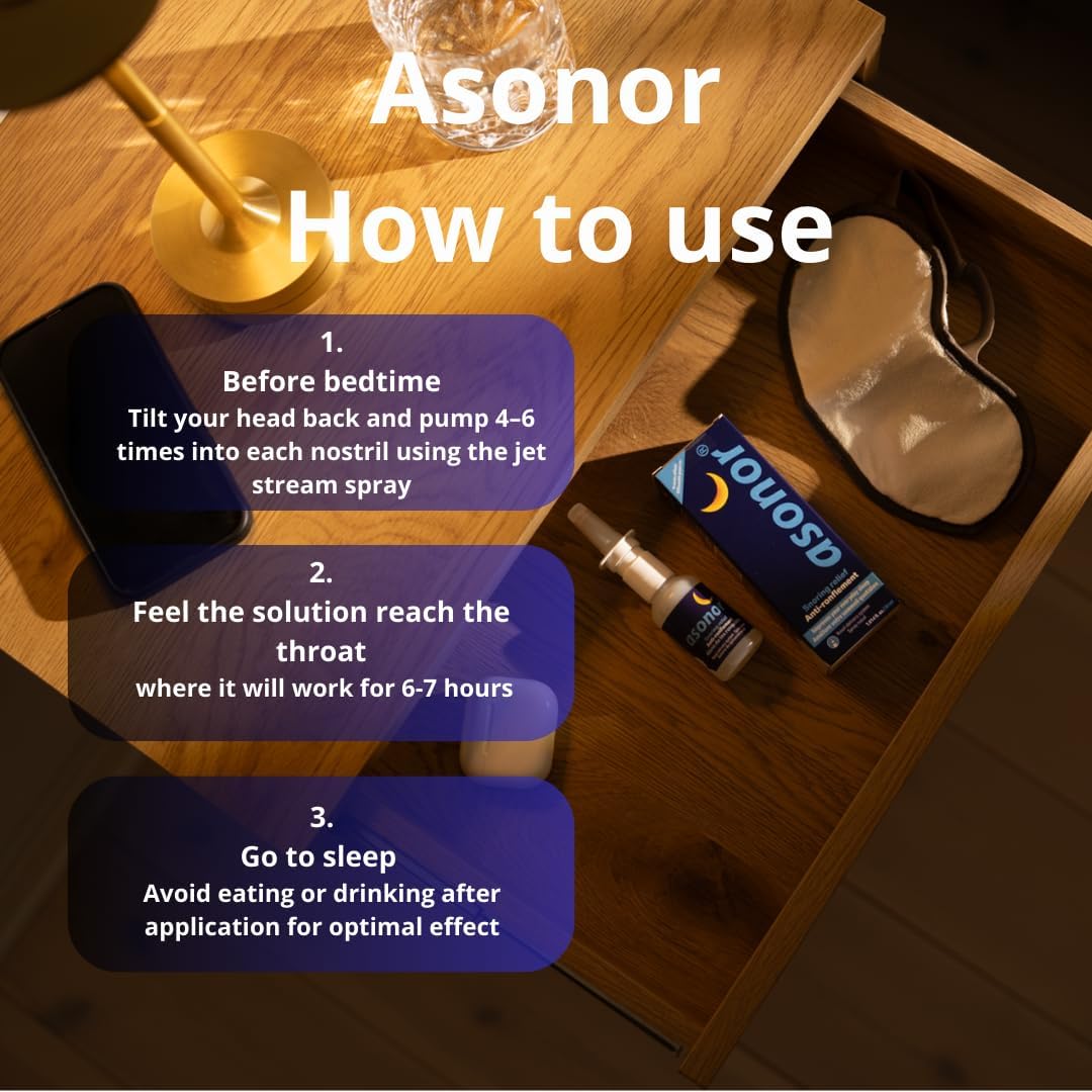 Asonor Snoring Nasal Spray - Fast Snore Stopper Drops for Better Sleep, Natural Breathing Relief - Helps Open The Throat & Air Passage While Sleeping - No Pain, Natural Anti Snoring Solution - 30ml - Image 3