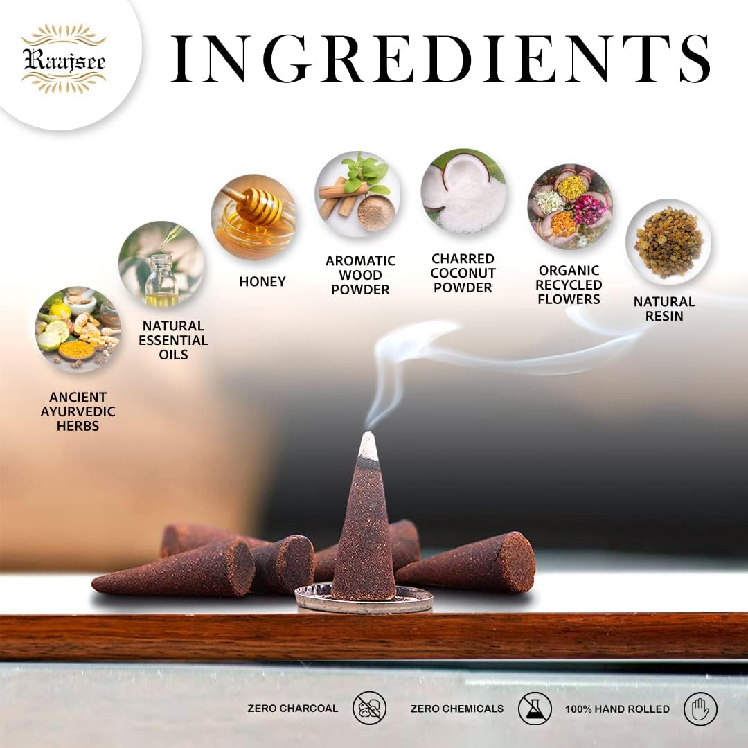 Raajsee Natural Incense Cones,6 Pack Mixed Scents Gift Pack 15 pc Each (90 Total), Insense Cones Variety Pack, 100% Organic Non Toxic Natural - Hand Rolled Free from Chemicals (Pack 1) - Image 4
