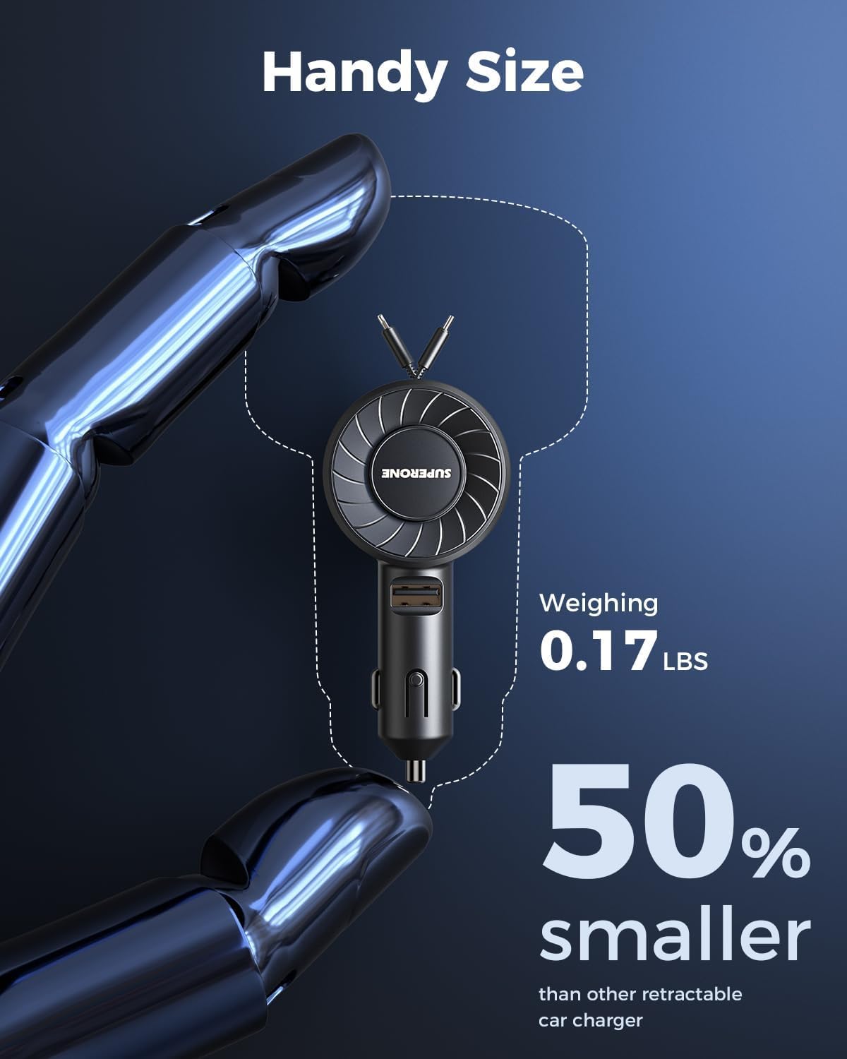 SUPERONE Retractable Car Charger, Small iPhone Car Charger Fast Charging, Car Phone Charger with USB C and Apple Cord, Car Charger Adapter Compatible with iPhone 17/16/15/14/13 Samsung Galaxy and More - Image 2