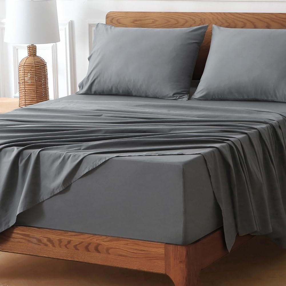 HYPREST Extra Deep Pocket Queen Sheet Sets Fits 18"-24" in Deep Mattress -100% Cotton Queen Sheet Set,Grey Hotel Luxury Soft Cooling Sheet Sets for Queen Bed Deep Pocket - Image 5