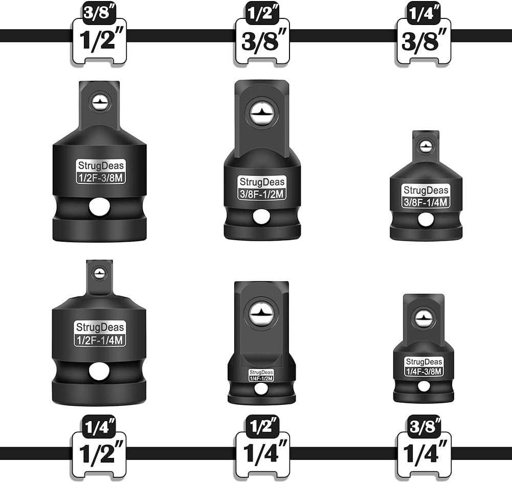 StrugDeas 6 Piece impact Socket Adapter and Reducer Set, 1/4", 3/8", 1/2" Chrome Vanadium Steel impact Ratchet/Socket Extension/Conversion Kit for automotive maintenance and construction engineering - Image 2