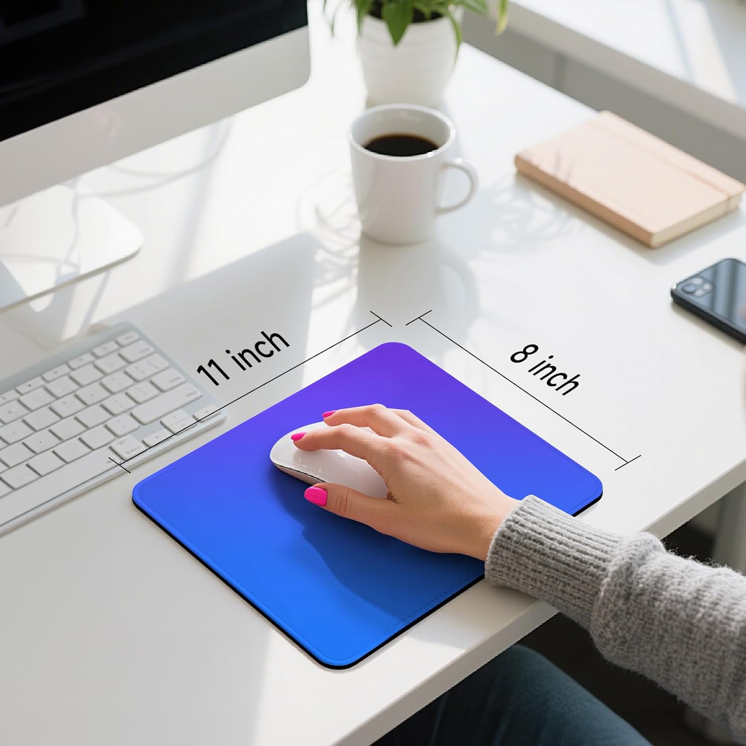Premium Mouse Pad with Stitched Edges – 10.2 x 8.3 in | Smooth, Washable Mat with Non-Slip Base | Personalized Cute MousePads for Laptop, Computer, Office, Home (Blue-Purple Gradient) - Image 6