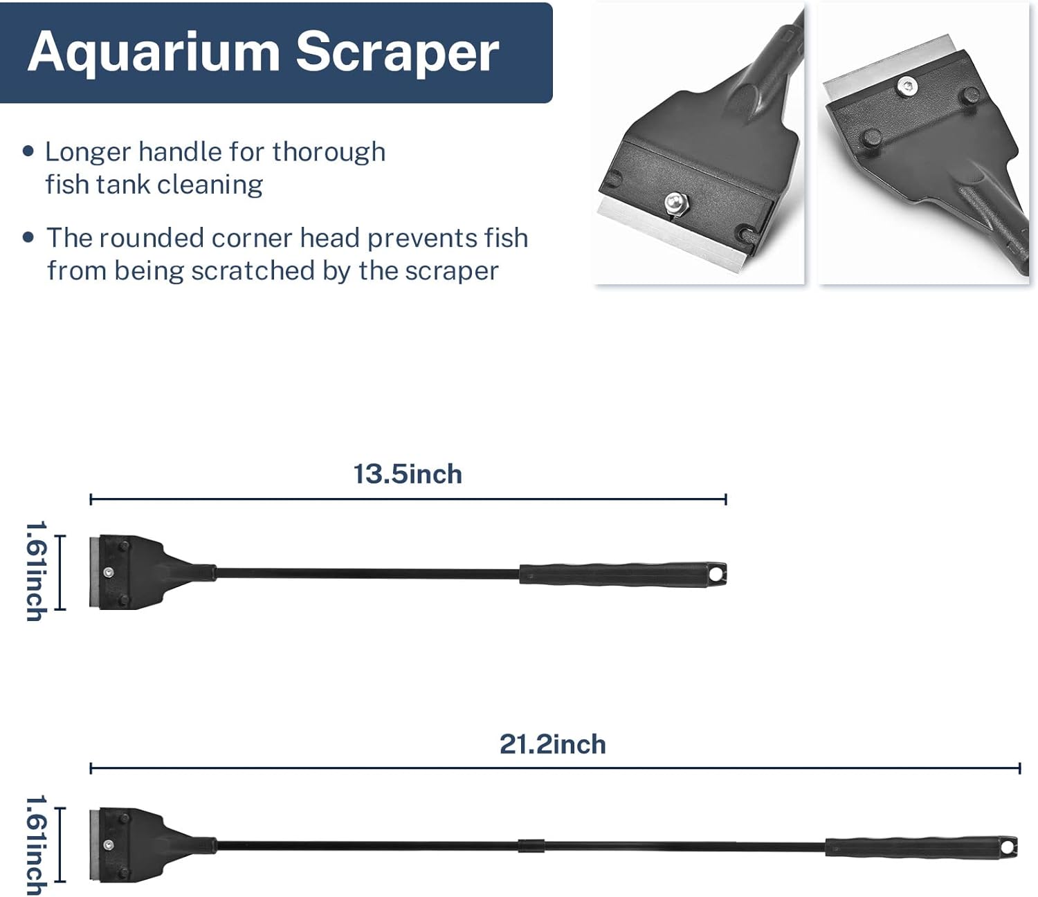 Olaismln Fish Tank Scraper Cleaner for Glass Aquariums, 21" Handheld Scraper Cleaning Razor with 5 Stainless Steel Blades for Fish Reef Plant Glass Tank - Image 4