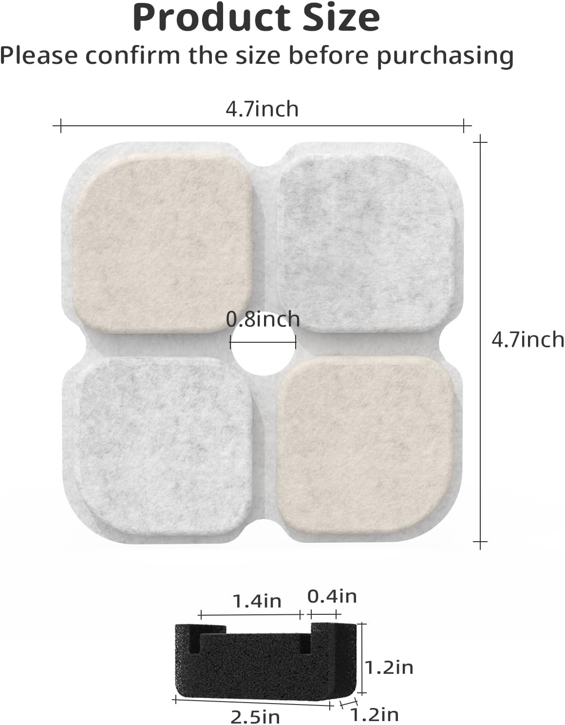 Cat Pet Water Fountain Filters, 6 Pack Replacement Filters Fit for 101oz/3L Crystal Cat Fountain, Triple Filtration System (6 Filters+6 Sponges) - Image 4