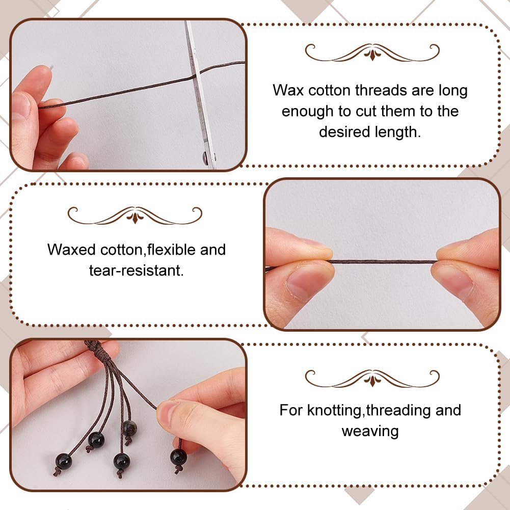 PH PandaHall 1mm Waxed Cord,100 Yards Waxed Cotton Cord Dark Brown Waxed Thread Beading String Waxed Craft String for Bracelet Necklace Jewelry Waist Beads Making Crafting Beading Macrame - Image 4