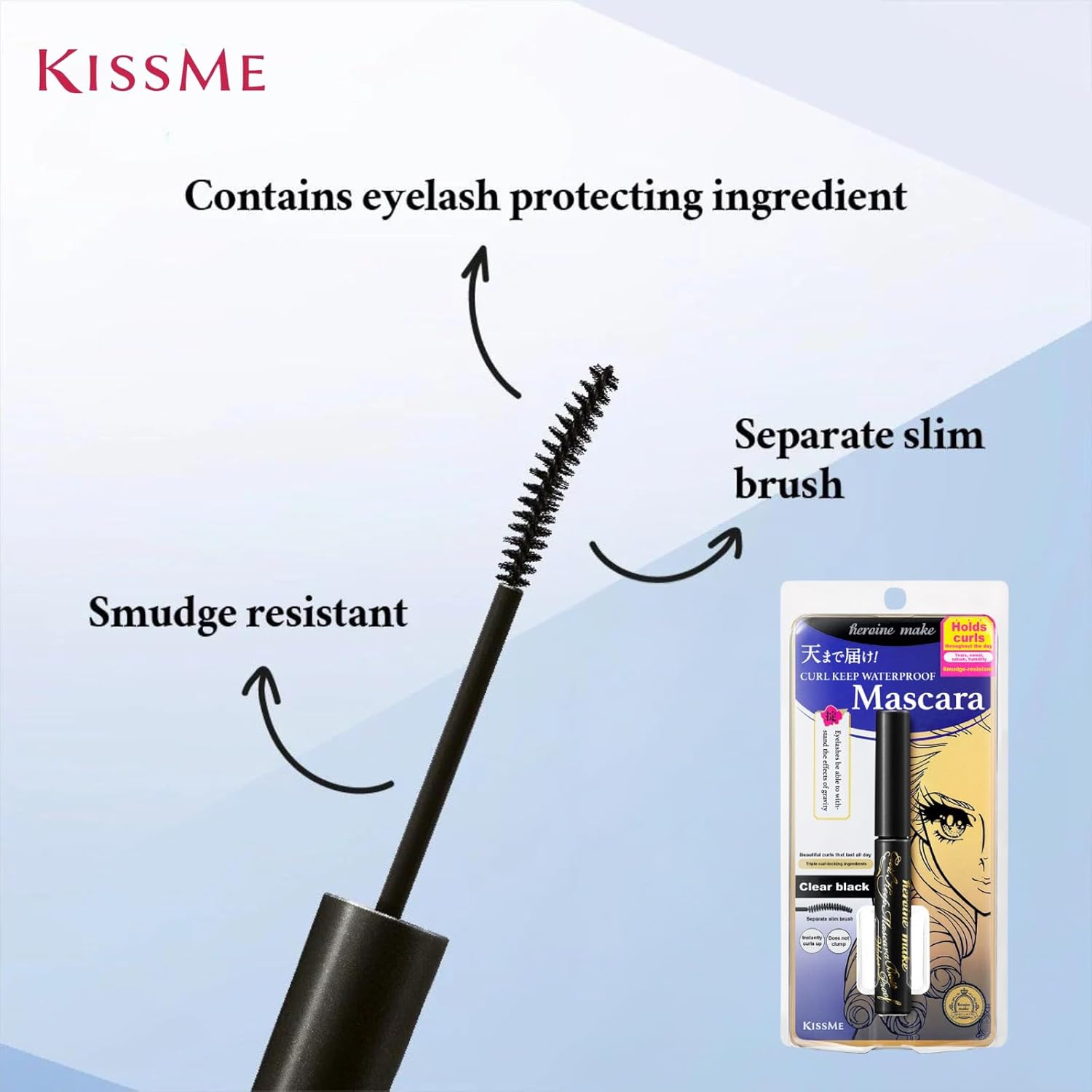HEROINE MAKE by KISSME Mascara Base for Curl, Volume and Length, Clear MASCARA Primer with Argan Oil, Camellia Oil & Squalane, Transparent Type, Ideal Alone or Under Mascara, Made in Japan, CLEAR 1 EA - Image 4