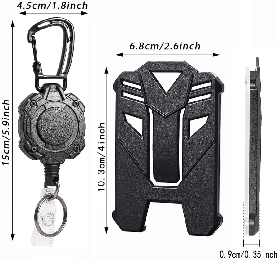 Badge Holder Retractable Clip Heavy Duty Carabiner Badge Reel Keychain with Id Cards Holder Cool Tactical ID Holder (2 Holders and 2 Badge Reels Black # 04) - Image 3