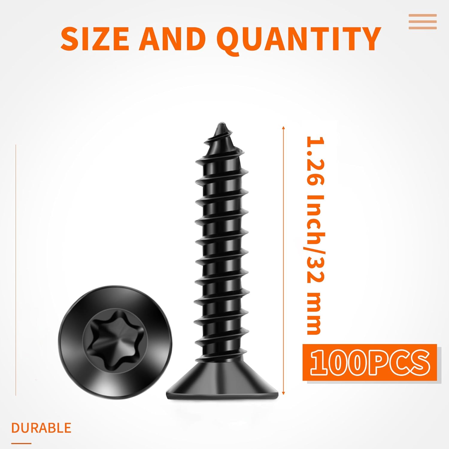 100 PCS #10 x 1-1/4" Flat Head Torx/Star Wood Screws, 18-8 (A2) Stainless Steel, Full Threaded & Black Coated for Durability, T25 Drive Bit Included, No.10 X 1.26 Length Multipurpose Screw by TPOHH - Image 2