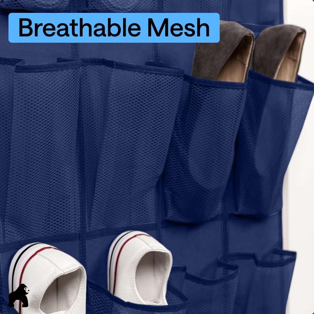 GORILLA GRIP Over the Door Shoe Organizer, 24 Large Breathable Mesh Pockets, Space Saving Hanging Storage Holder, Closet Rack Hanger Holds Up to 40 lbs, Hangs on Closets for Shoes, Accessories, Navy - Image 5