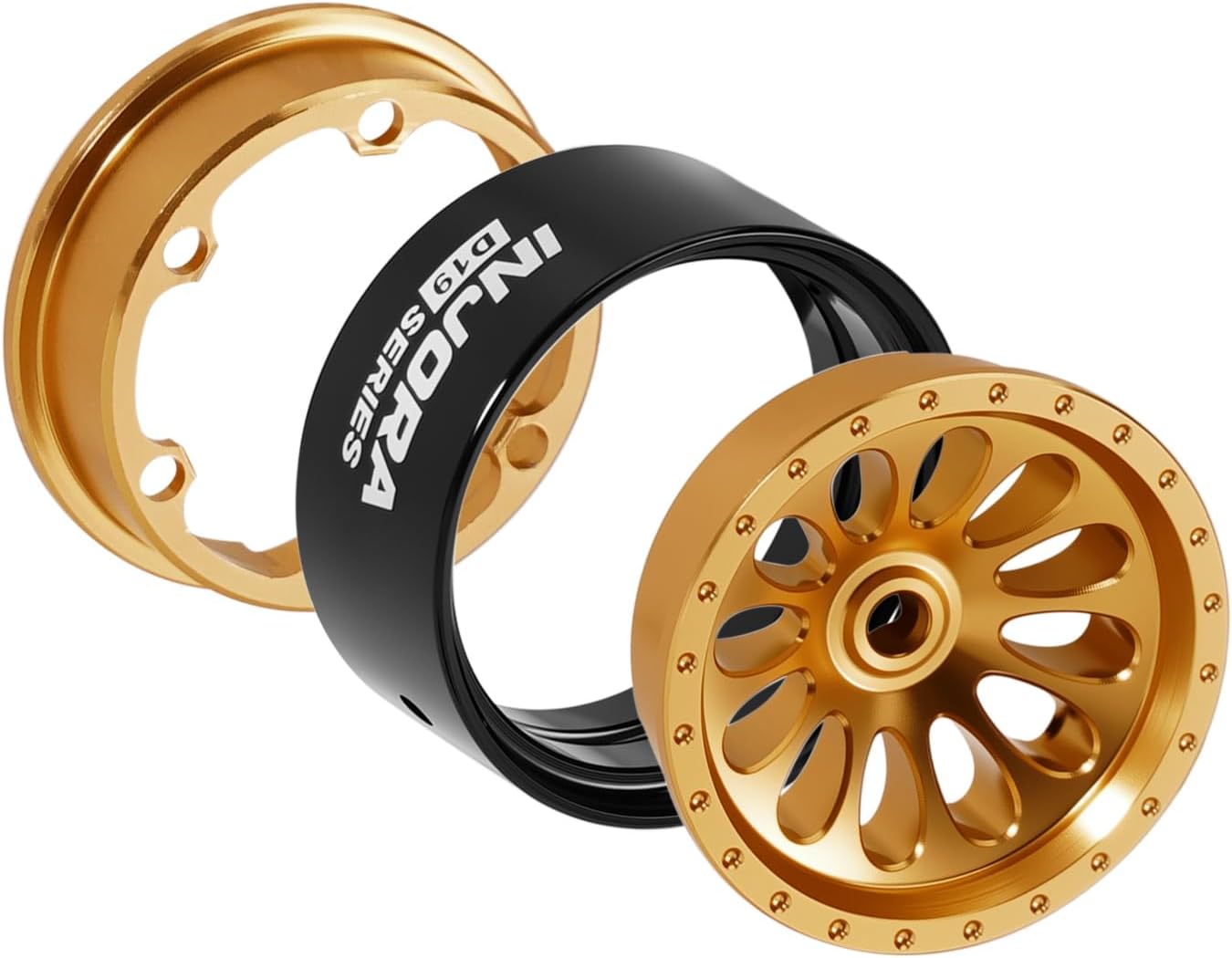 INJORA D19 Ripple 0.7" Aluminum Beadlock Wheel for 1/30 Axial SCX30, Gold(W7005) - Image 2