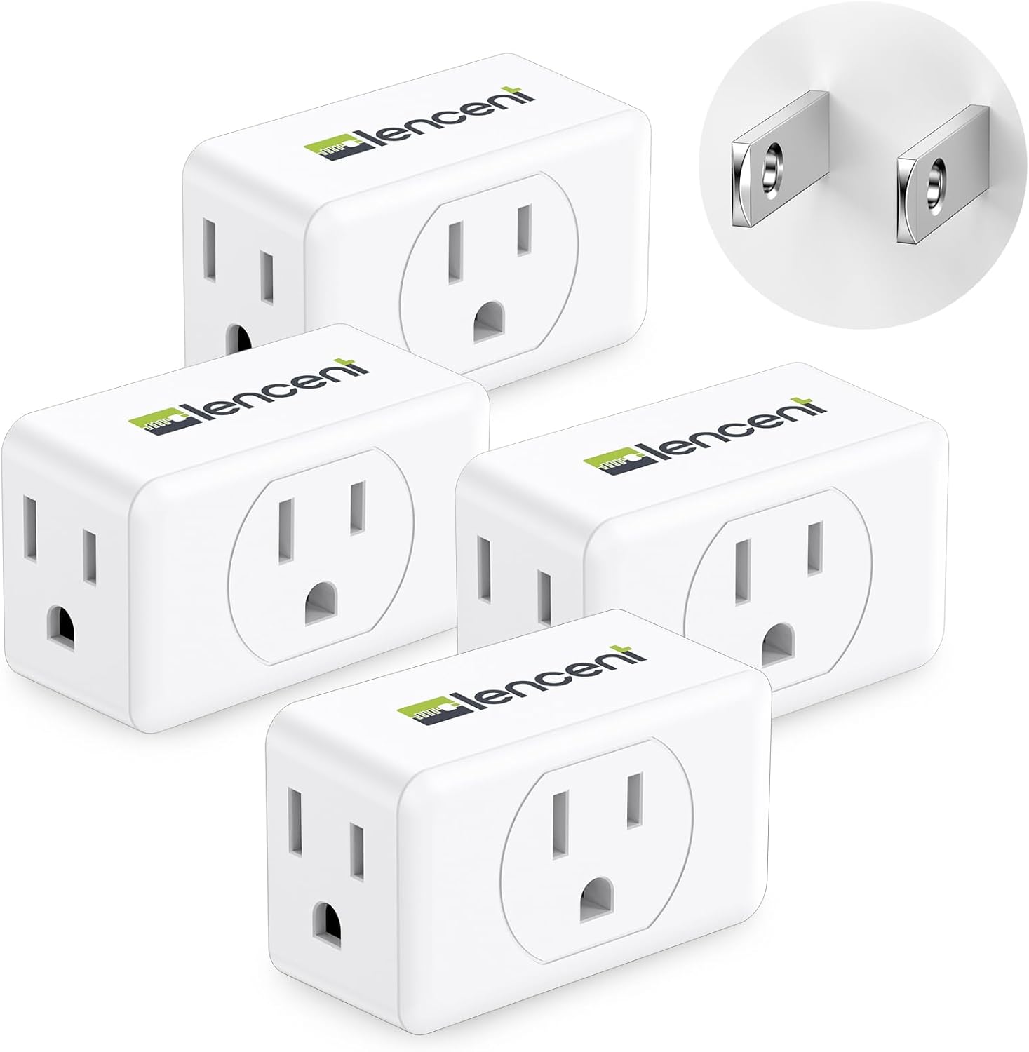 LENCENT 2 Prong to 3 Prong Outlet Adapter, Wall Plug Extender, Multiple Outlet Wall Plug with 3 AC Outlets, Non Grounded Outlets Expander for Japan Travel Kitchen Office Bathroom Older House, 4 Pack