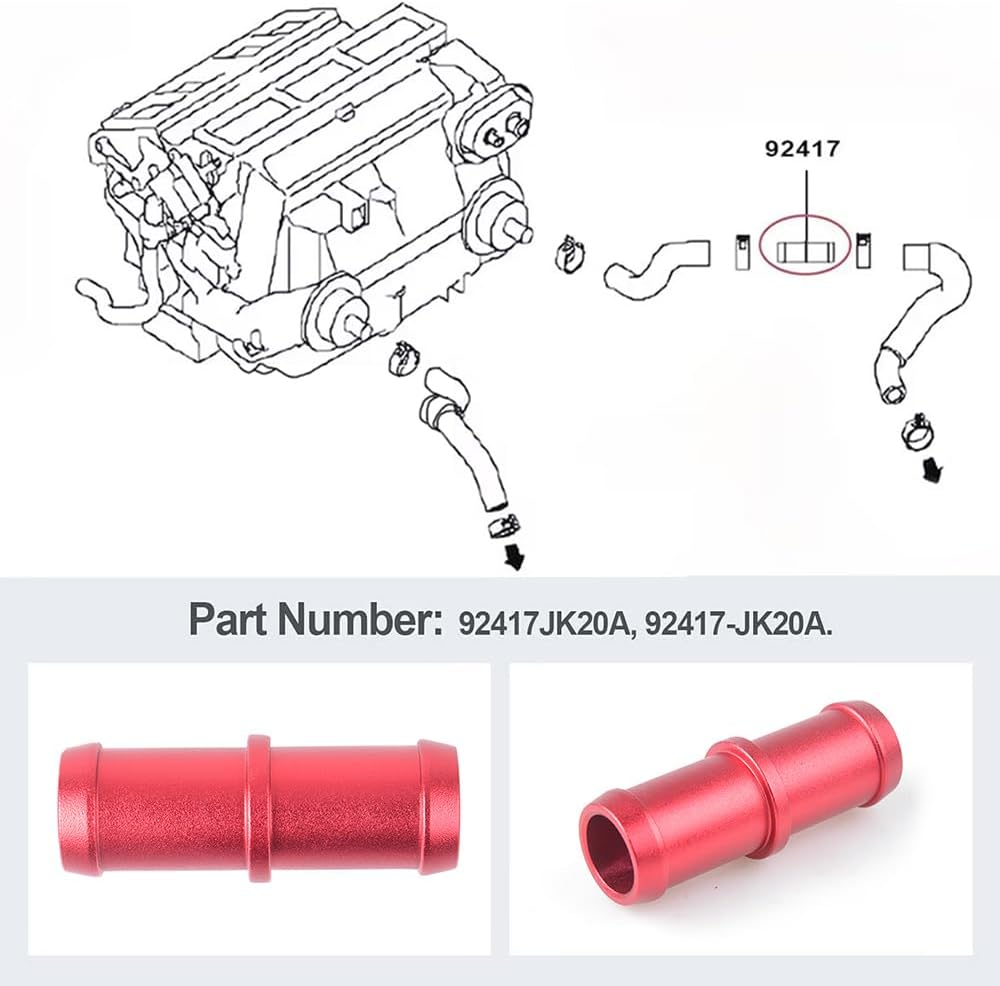 Aluminum Heater Hose Connector Compatible with 370Z Infiniti G35 G37 QX50 Q60 Q70 M35 M37 Replacement#92417-JK20A - Image 5