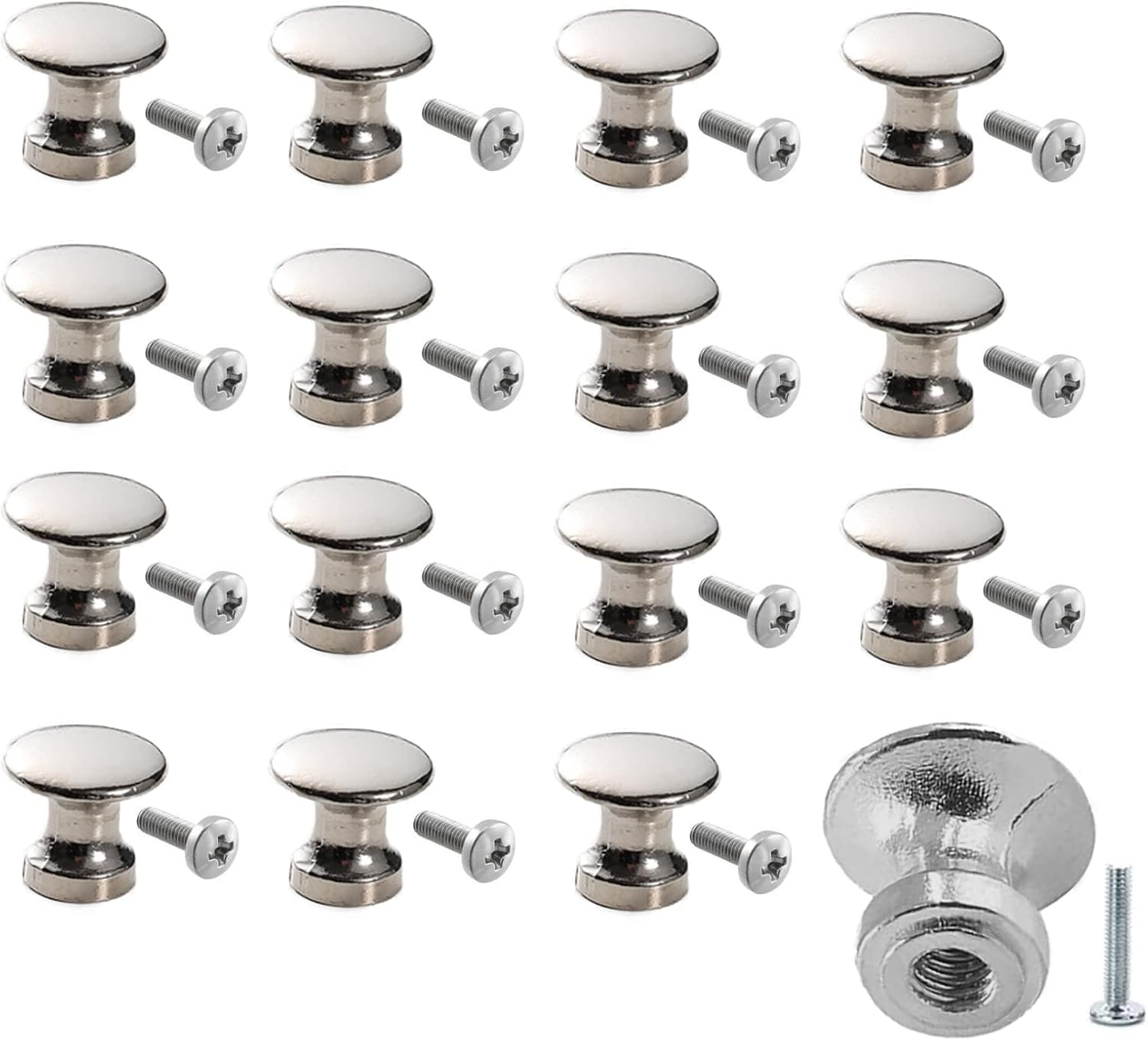 16Pcs Chrome Mini Cabinet Knobs Small Drawer Knobs 11.5mm Diameter Silver Cabinet Knob for Mini Dresser Mini Cabinet