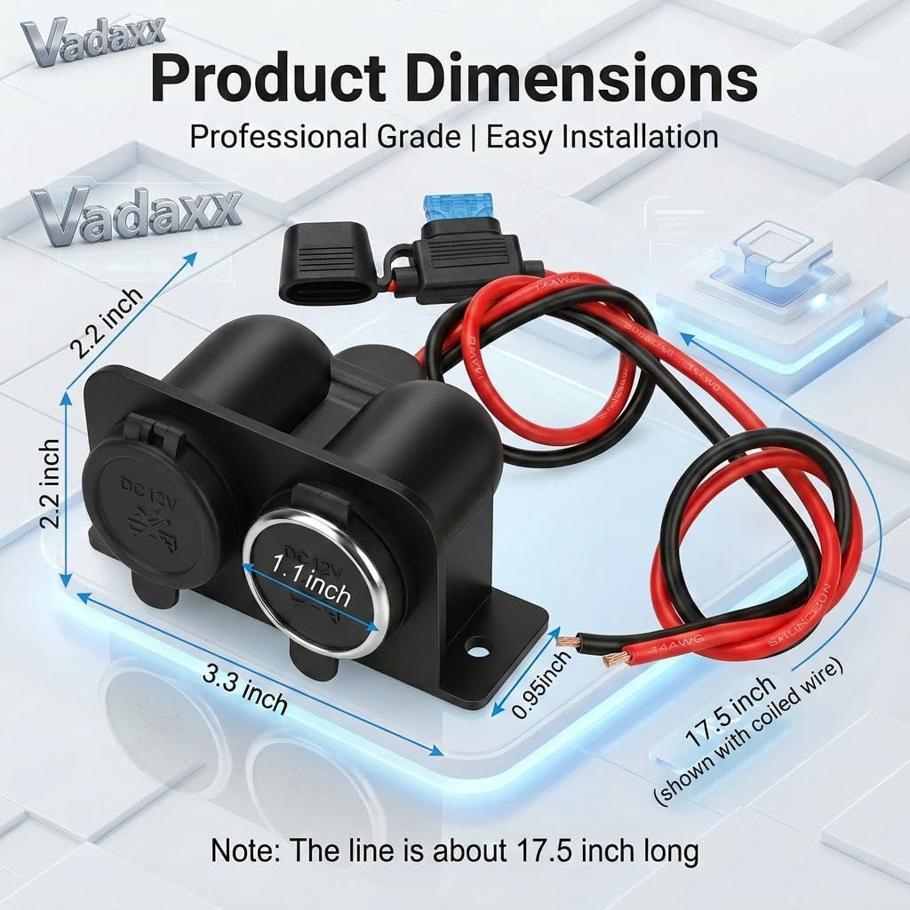 1PCS Cigarette Lighter Socket with Blade Fuse, 2-Socket Cigarette Lighter Splitter 12V Lighter Power Outlet Replacement Waterproof Plug for Car Marine Truck ATV RV - Image 7