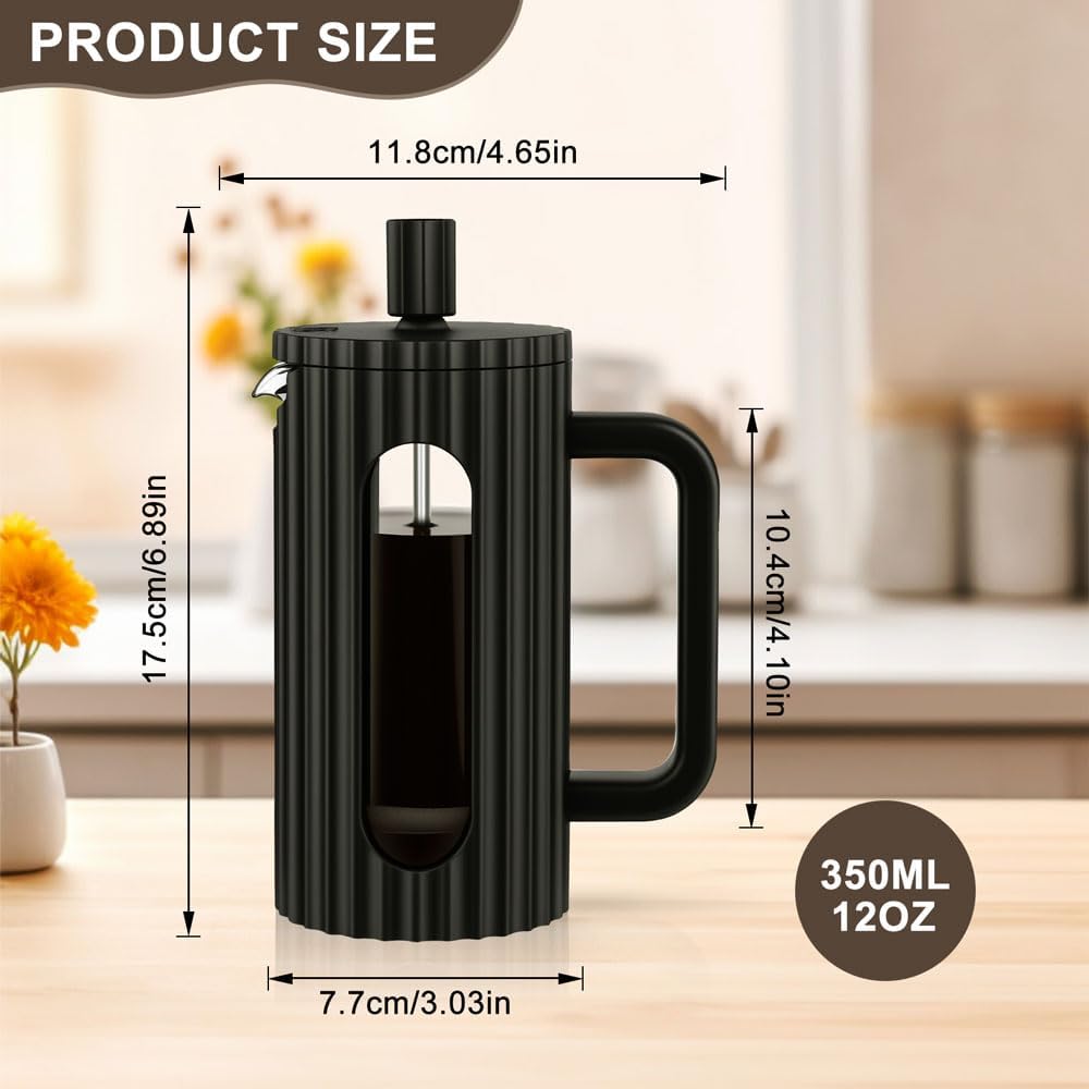 wedrink French Press Coffee Maker 12OZ, Heat Resistant Borosilicate Glass Carafe/Tea Maker Coffee Press Frother Brewer (350ml) - Image 3