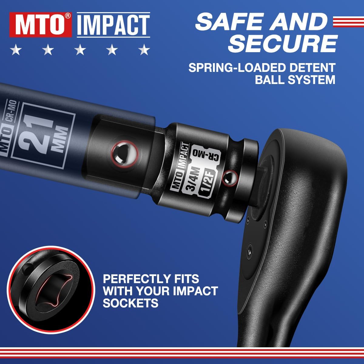 MTO 1/2" Female to 3/4" Male Impact Socket Adapter, 1/2-Inch Impact Socket Adapter, Chrome Molybdenum Alloy Steel - Image 5