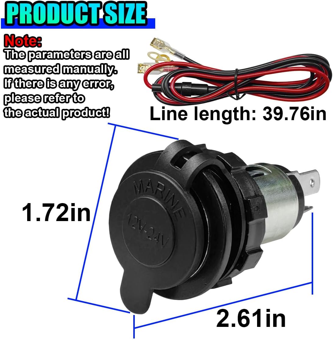 Cigarette Lighter Socket, DC 12V Car Power Outlet Socket Replacement, Waterproof Car Cigarette Lighter Adapter with Cover and Wiring Harness, Universal Auto Accessories for CarS, RV, Boat (1PC) - Image 2