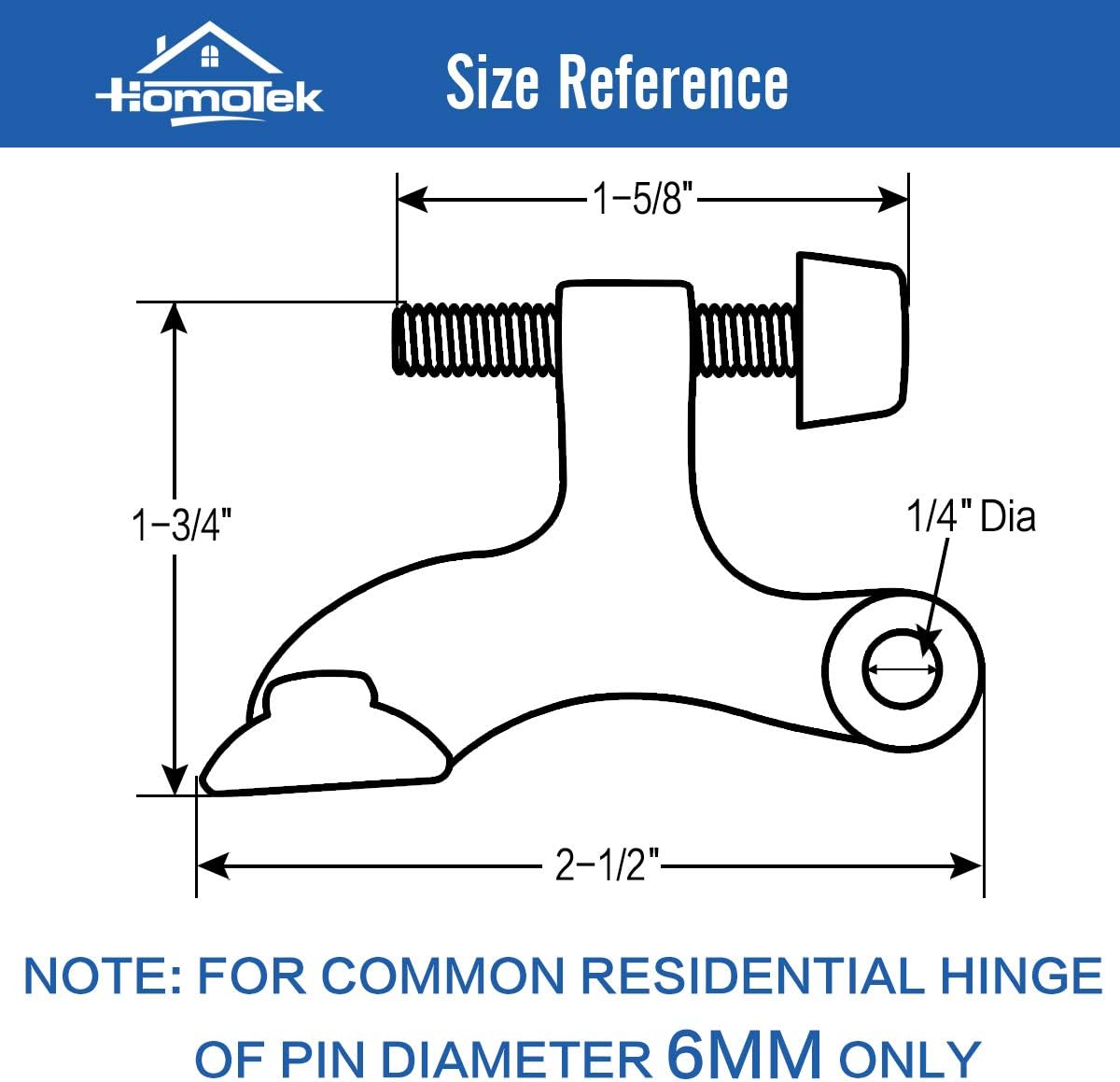 HOMOTEK 6 Pack Hinge Pin Antique Brass Door Stopper, Adjustable Deluxe Heavy Duty Door Stopper 2-1/2"x1-3/4”, with Black Rubber Bumper Tips - Image 3