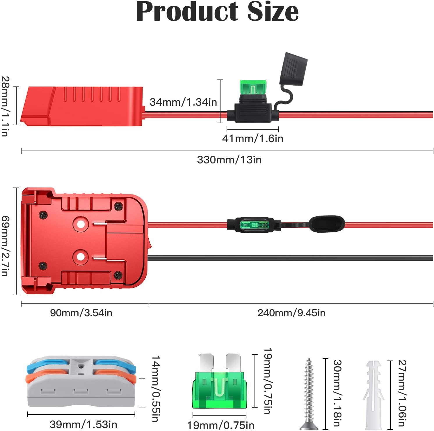 1 Packs Power Wheel Adapter for Milwaukee M18 Battery Adapter 18V Power Wheel Battery Conversion Kit with Switch, Fuse & Wire Terminals, 12AWG Wire, Power Connector for DIY Rc Car Toys and Robotics - Image 7