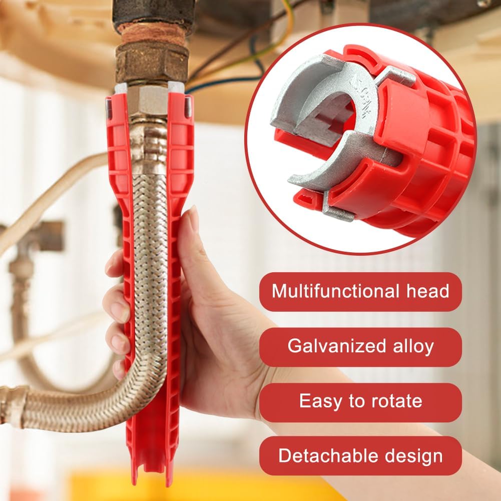 NINEFOX 14-in-1 Multi-functional Wrench Faucet & Sink Installer Plumbing Wrench (Red) - Image 4