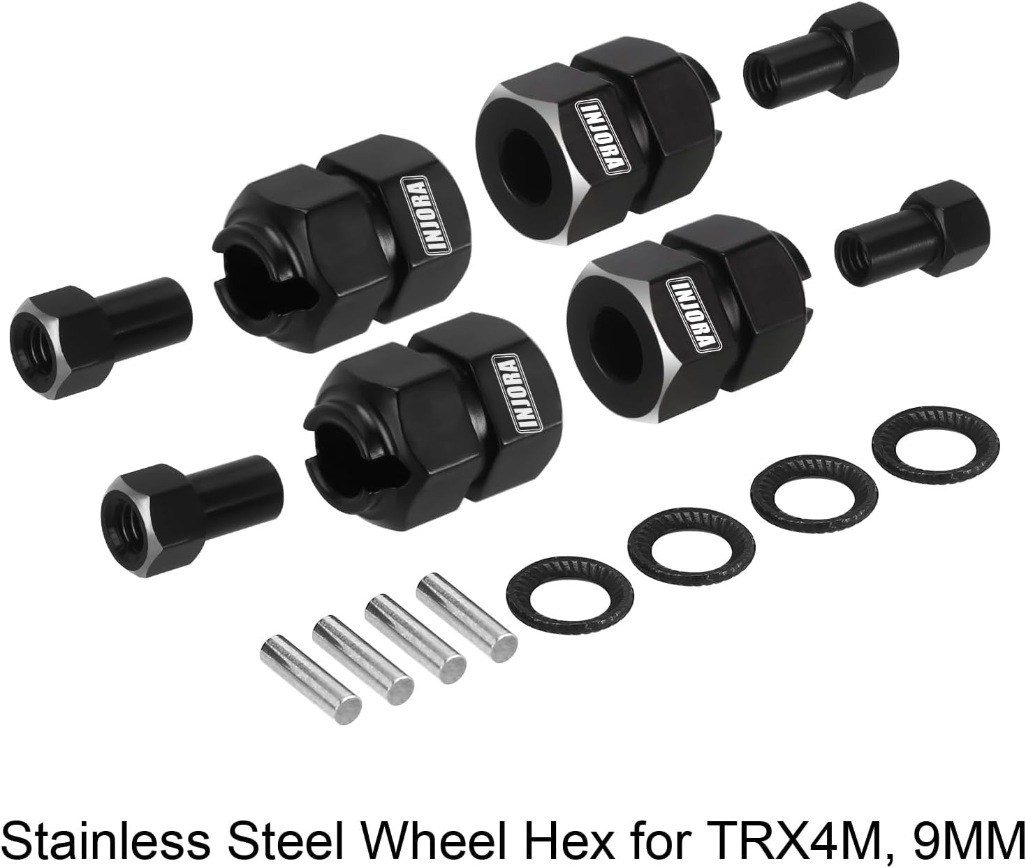 INJORA Thickness 9mm(+5mm) Black Brass Wheel Hex with Nuts for TRX4M 1/18 RC Crawler Upgrade, 11g/Total - Image 2